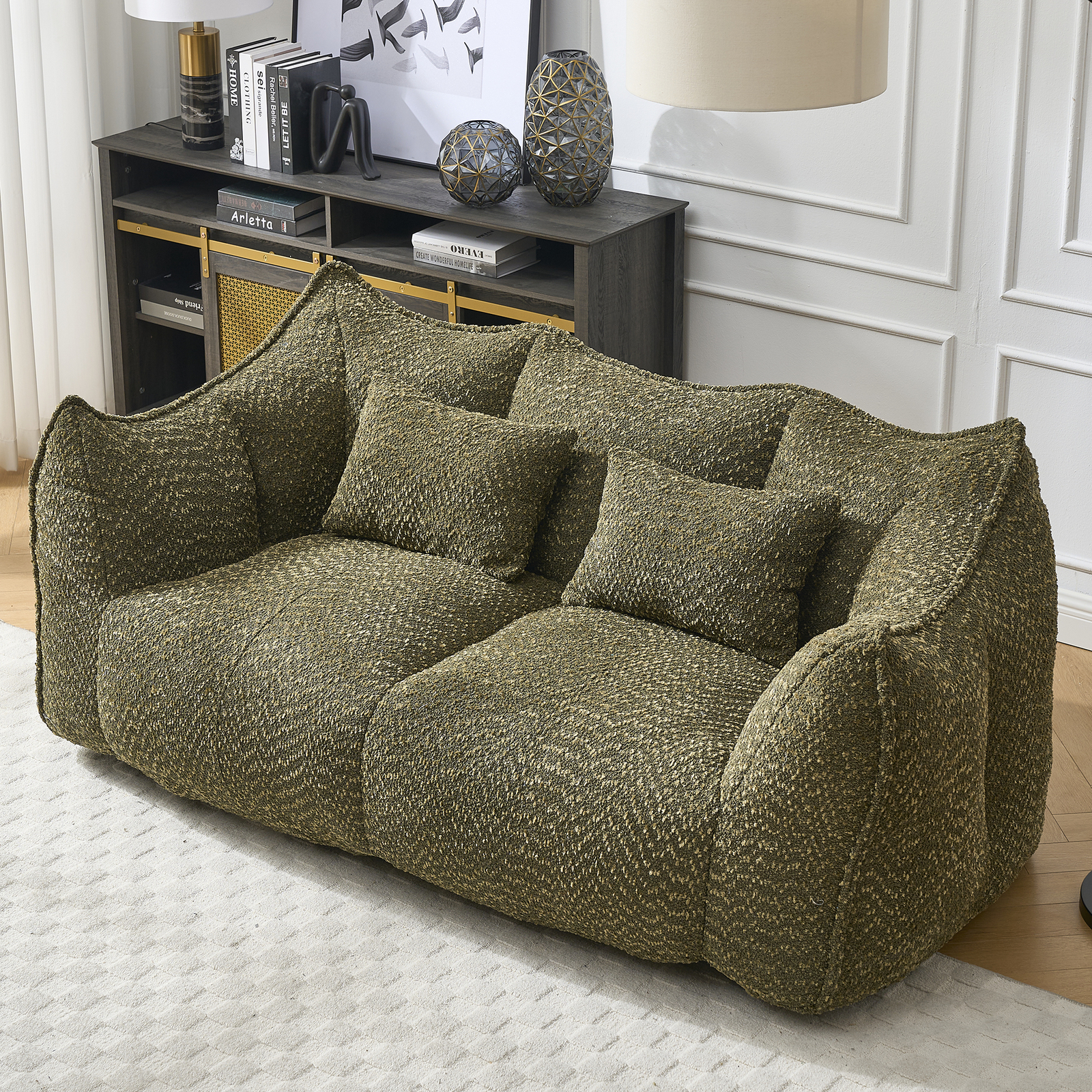Bean Bag Chairs Lazy Sofa recliner high resilience foam core 2people Olive Green
