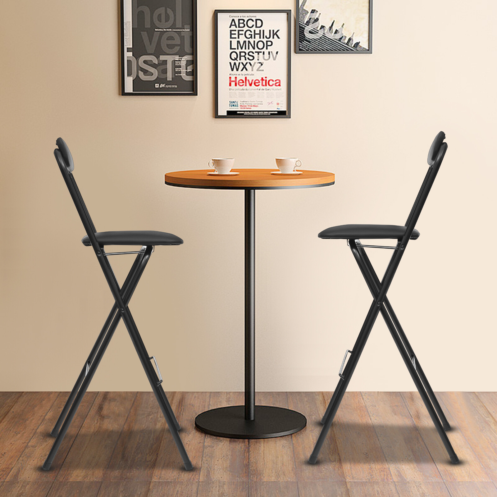 2Pcs Portable Folding Stool with Backrest Cafe Bar Chair Tall Foldable Chair New
