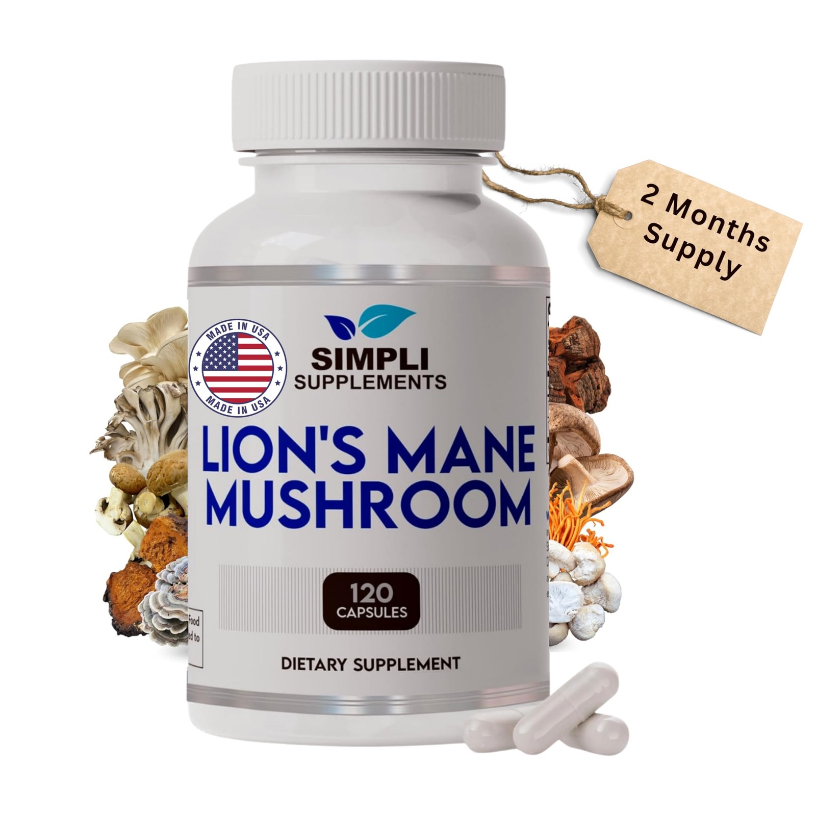 Lion's Mane Mushroom Capsules | Organic Real Mushrooms 120 Count (Pack of 1)