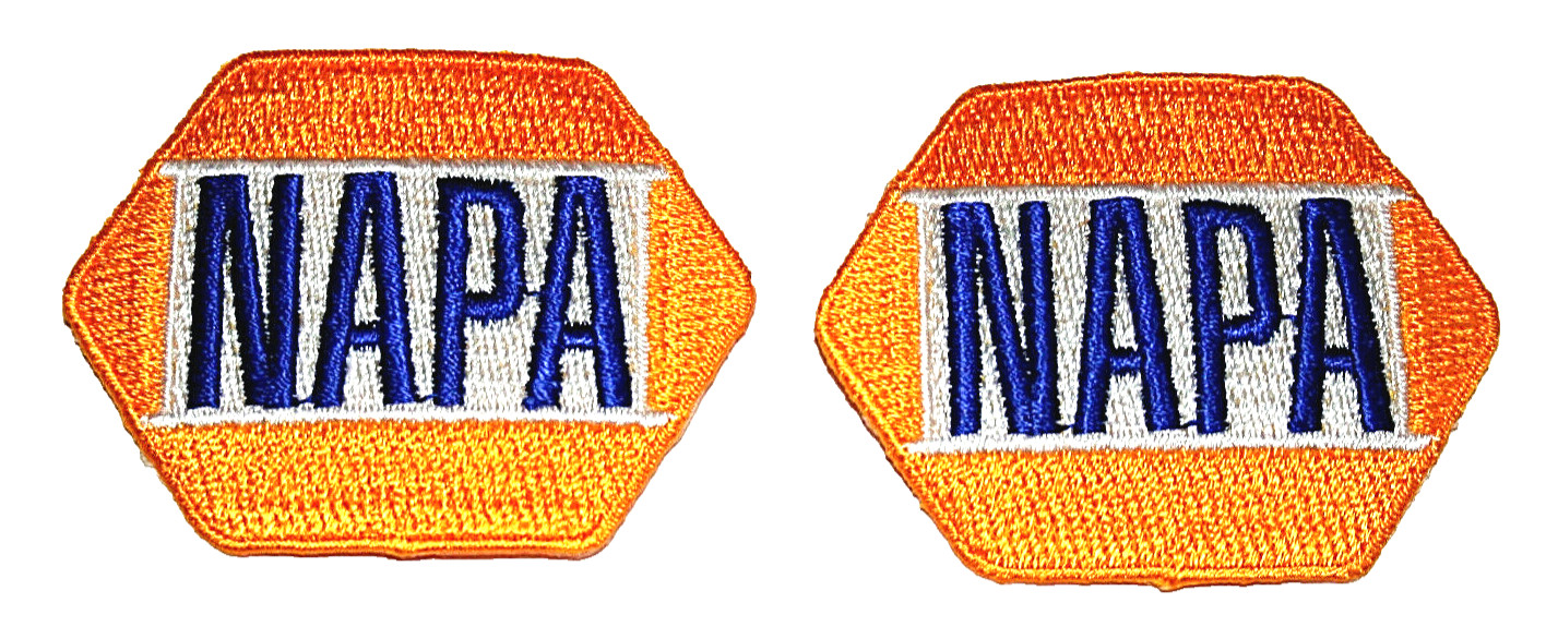2 Vtg Yellow NAPA Auto Car Parts New NOS Cloth Advertising Hat or Jacket Patch