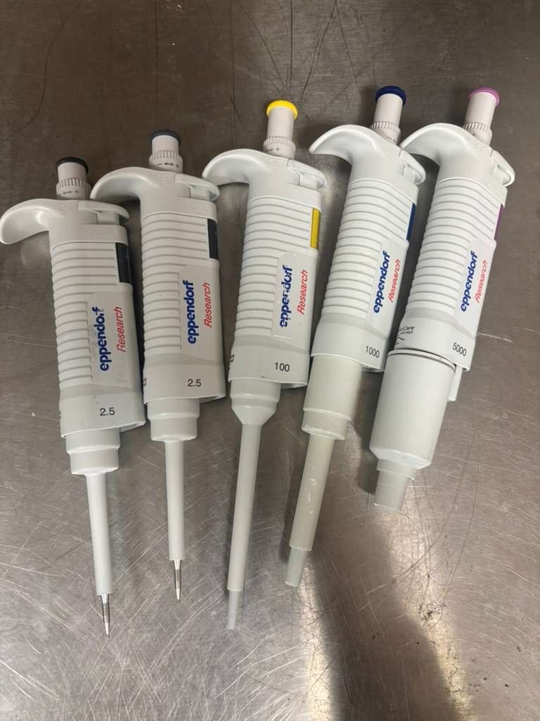 Set of 5 Eppendorf Research Plus Pipettes 2.5-100-1000-5000