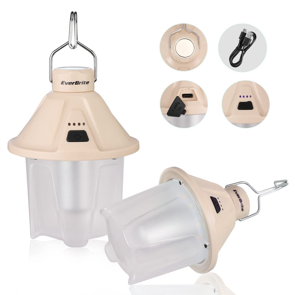 EverBrite 2PC 450LM Camping Lantern Rechargeable Camping Lantern 5 Lighting Mode