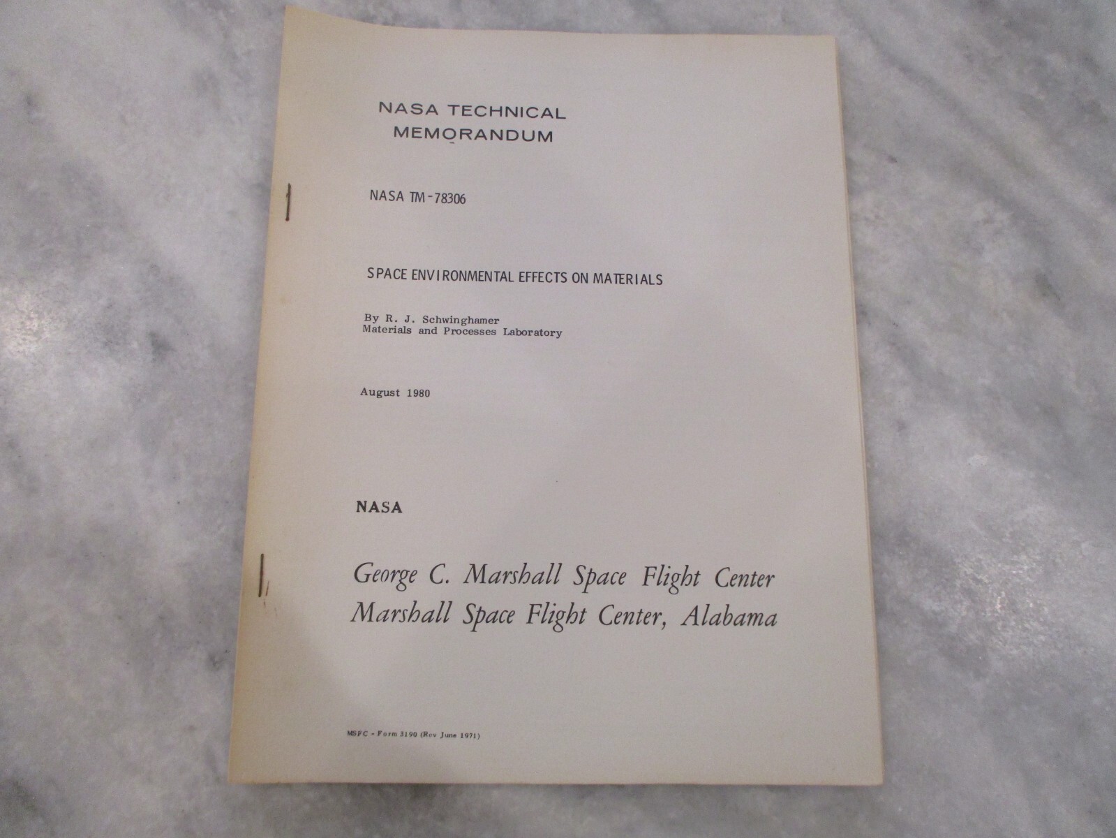 NASA MSFC SPACE SHUTTLE EXTRATERRESTRIAL/SRB/COATING/ENVIRONMENT MATERIALS MEMOS