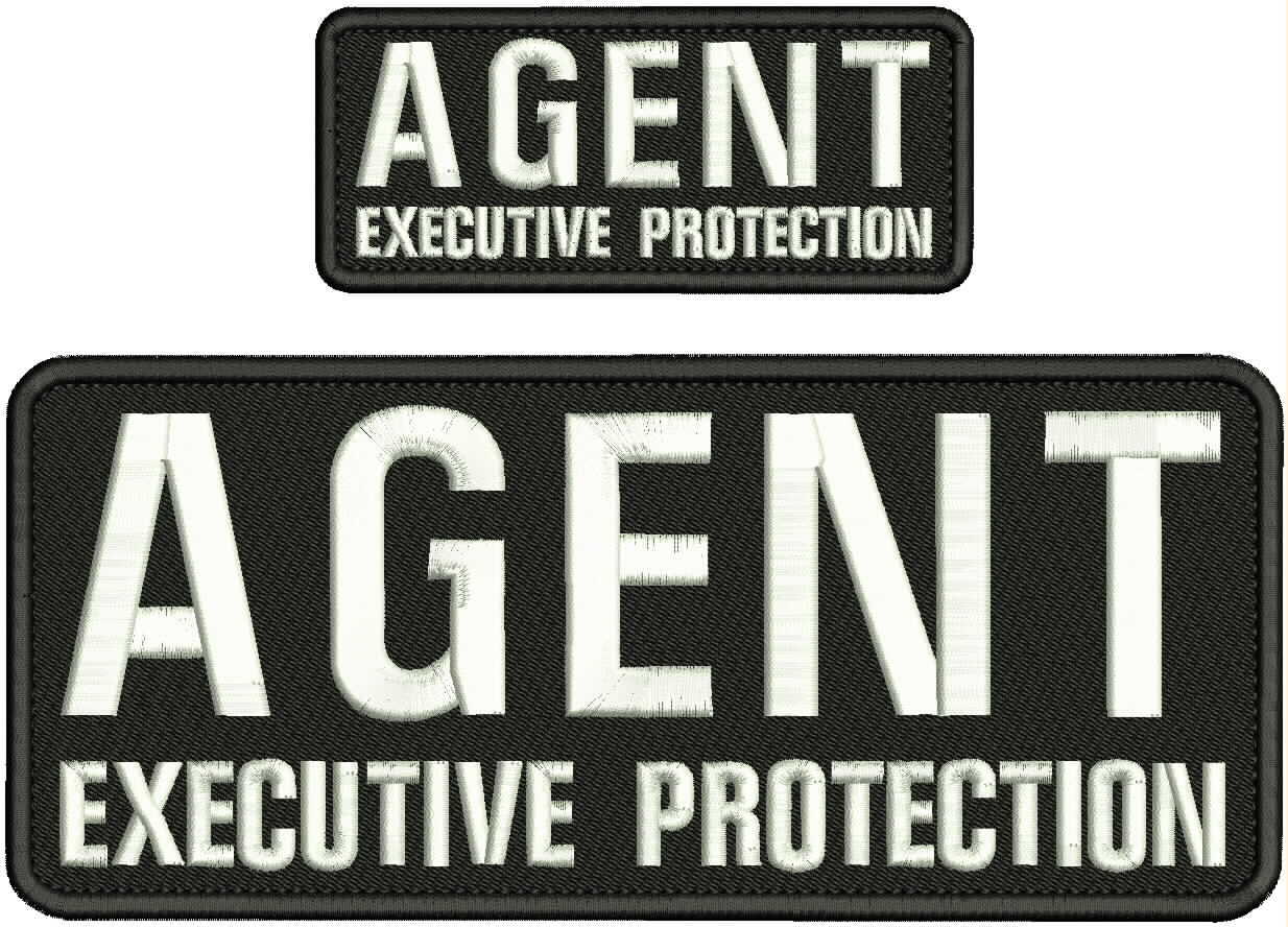 AGENT EXECUTIVE PROTECTION EMBROIDERY PATCHS 4X10 & 2X5 HOOK ON BACK BLACK/WHITE