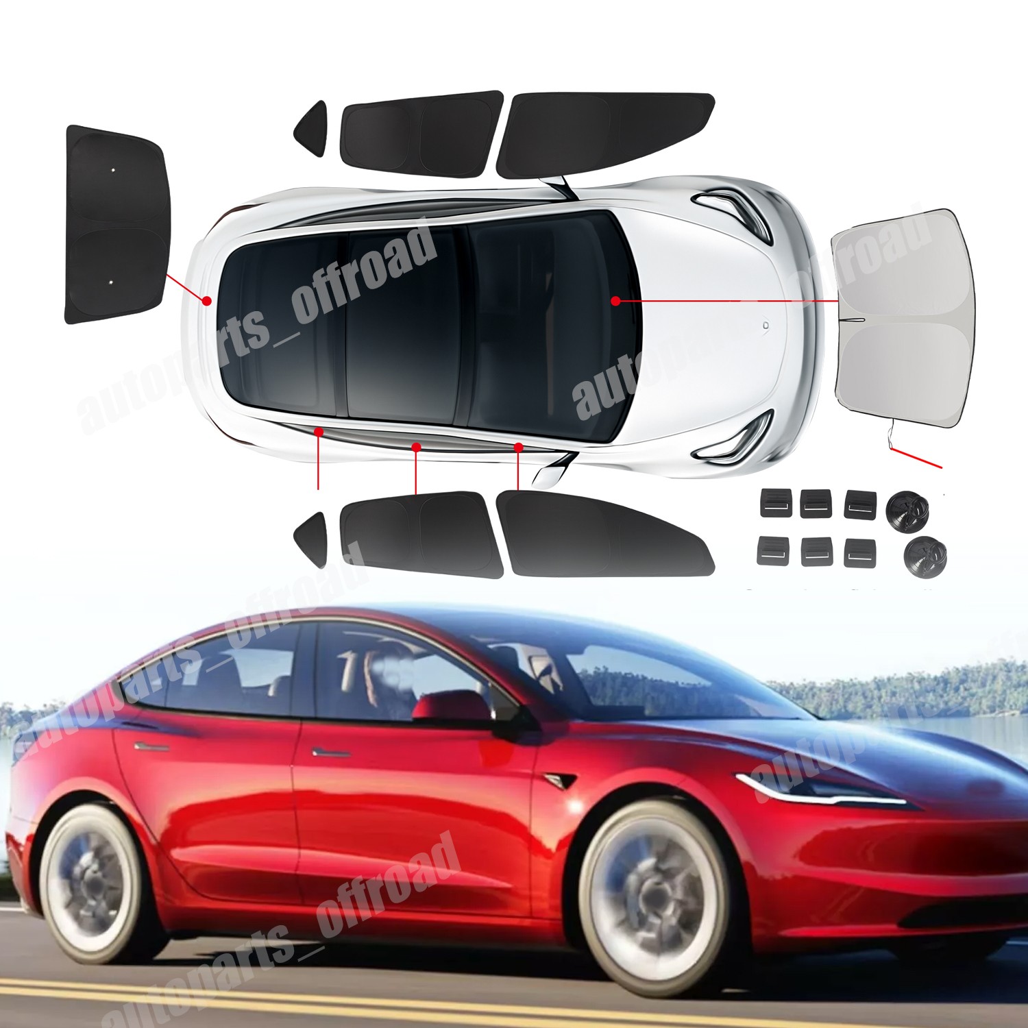 For Tesla Model 3 2023-2025 Privacy Custom-Fit Side Window Sunroof Sunshade