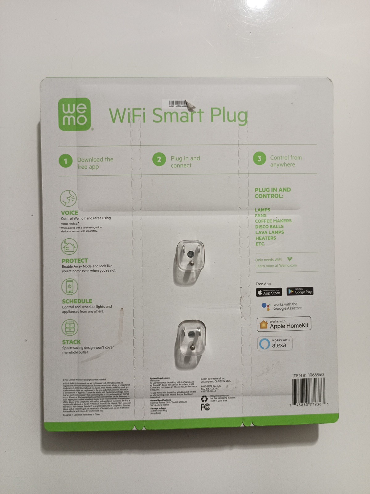 Wemo Mini Smart Plug WiFi Enabled Works with Alexa and Google Assistant Sealed.