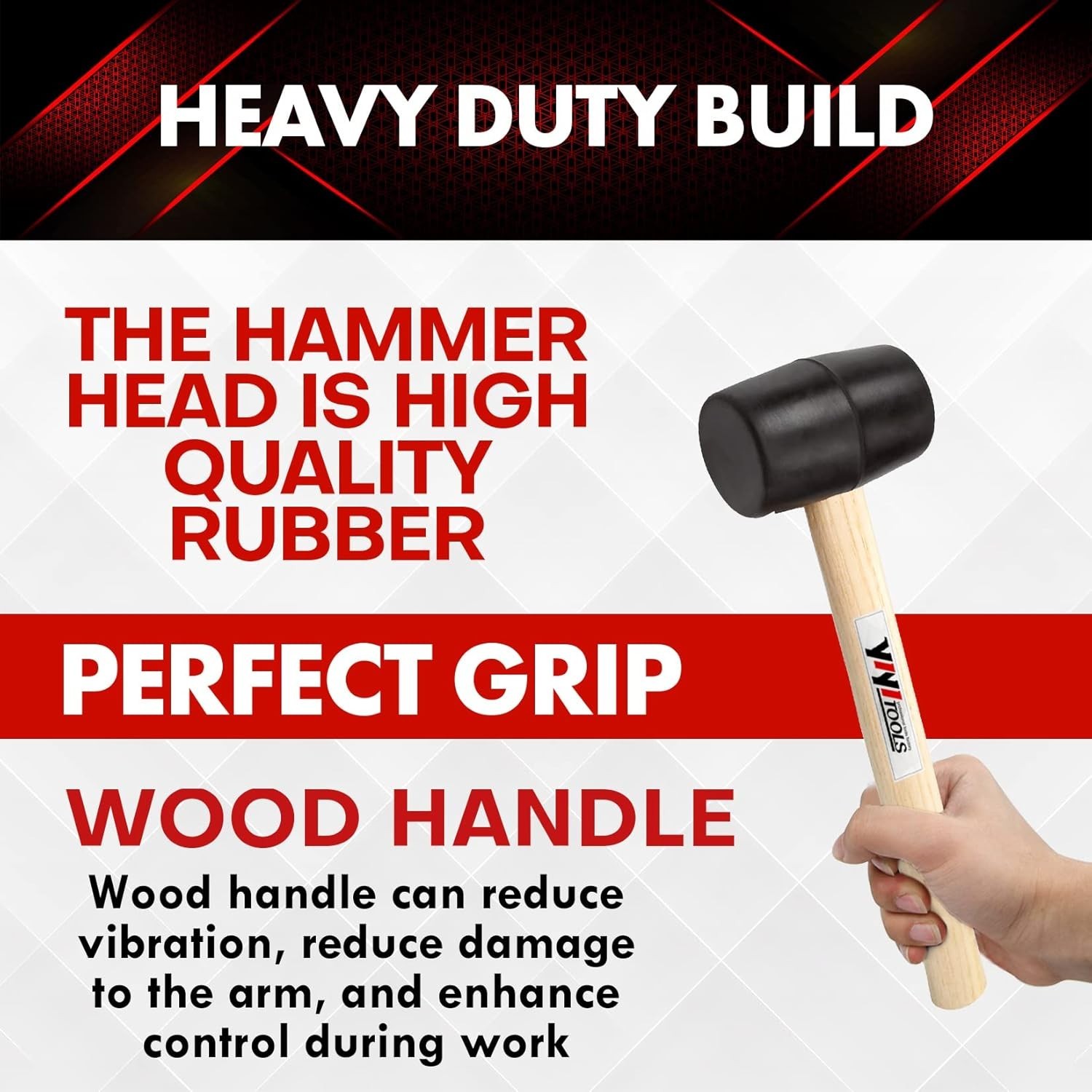 YY-2-005 Rubber Mallet Hammer With Wood Handle–8-oz, black