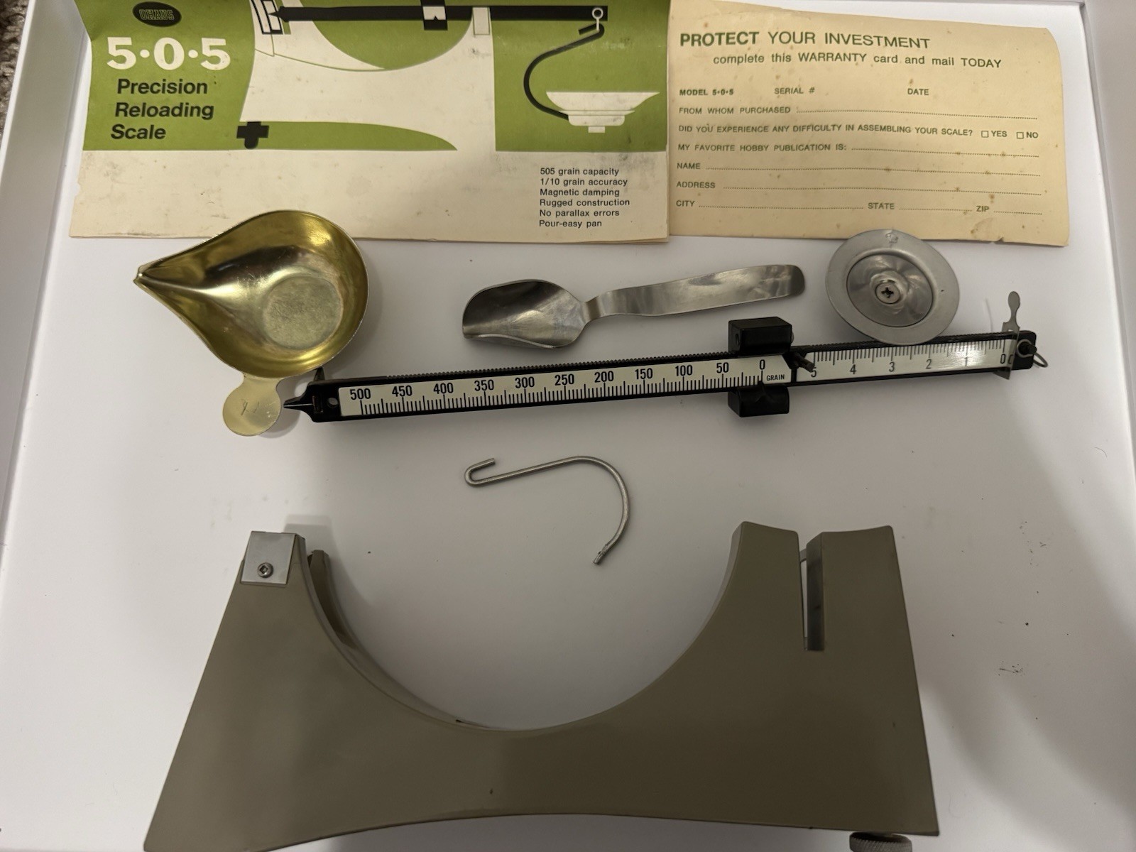 Ohaus 5-0-5 Precision Reloading Scale Complete Original Box Warranty Card