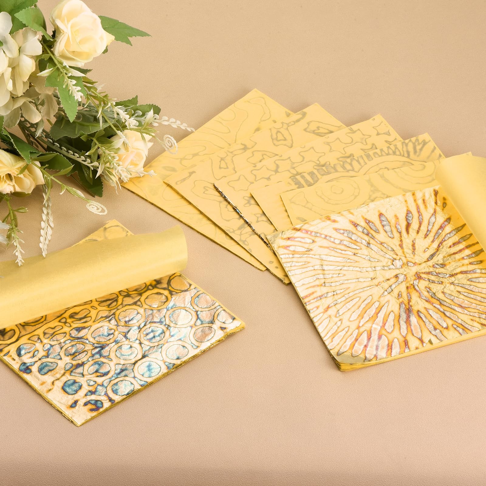 MECCANIXITY Gold Leaf Sheets 3 Leaf Flowers