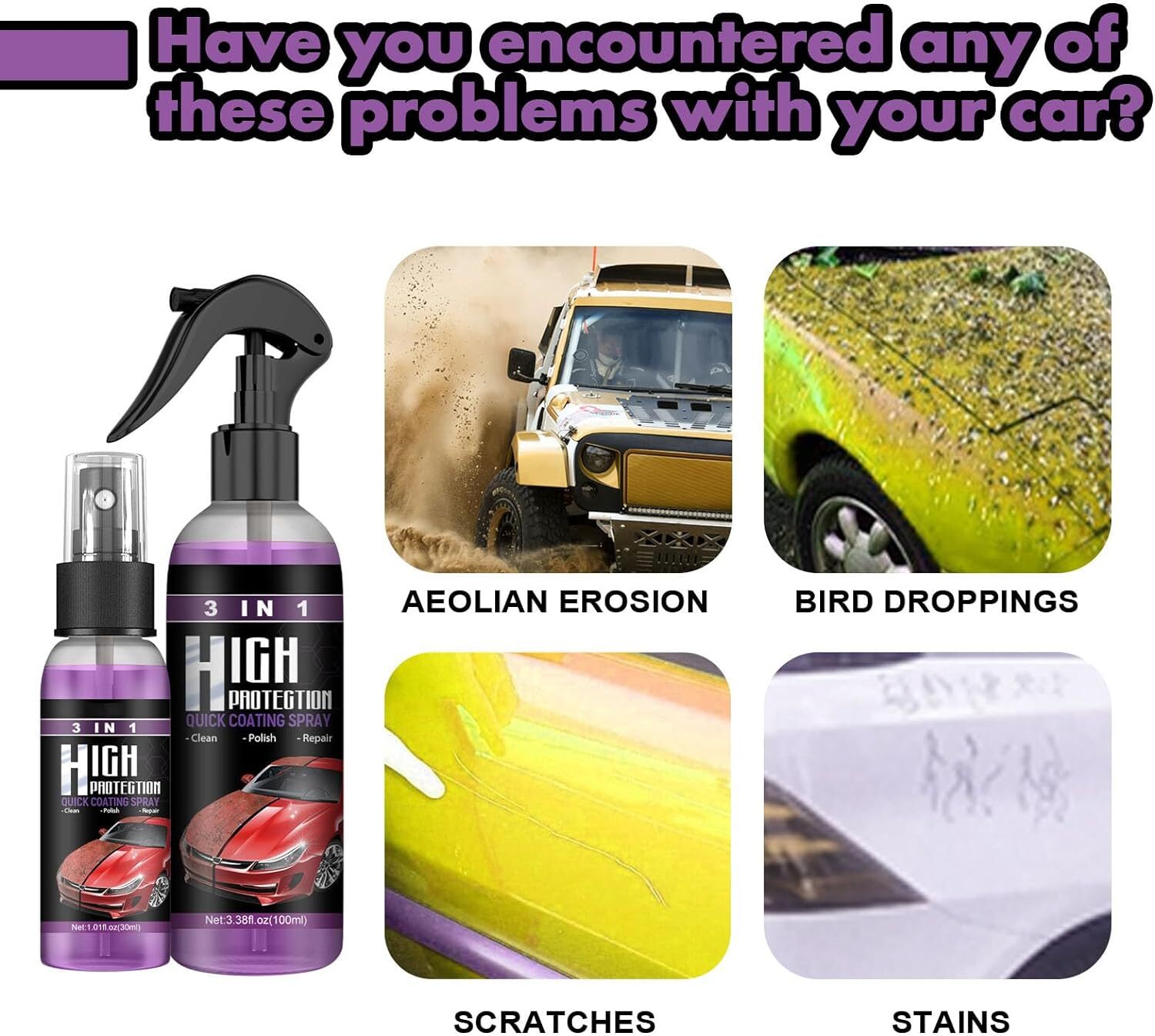 3 in 1 High Protection Quick Car Coat Ceramic Coating Spray Hydrophobic 300ML US