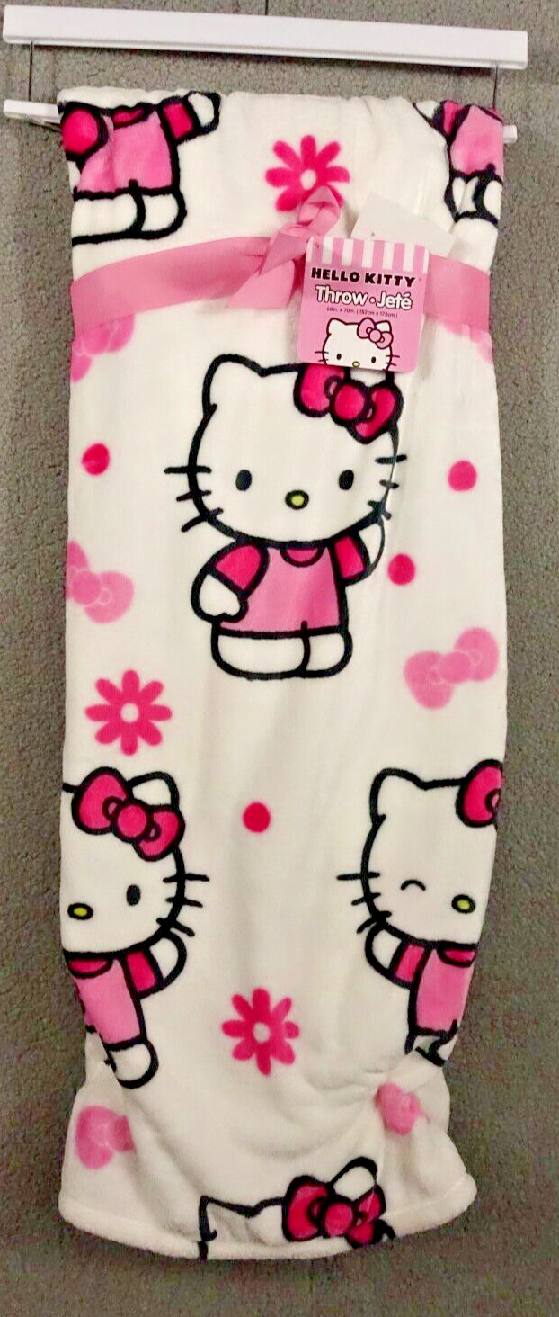 Hello Kitty Plush Throw Blanket Pink White Flowers Spring 60x70 in