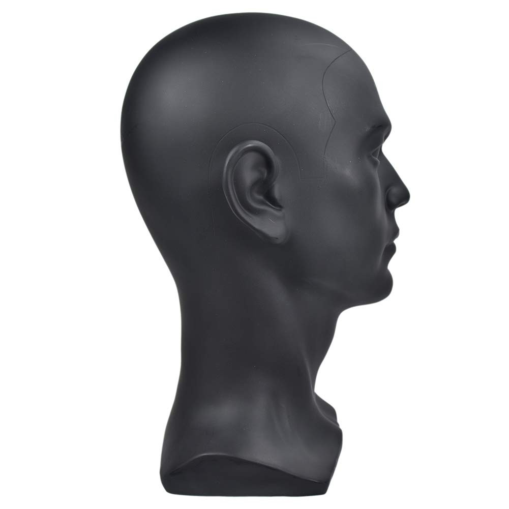 Ba Sha PVC Mannequin Head Black Male Manikin 1 Count (Pack of 1), Matte black