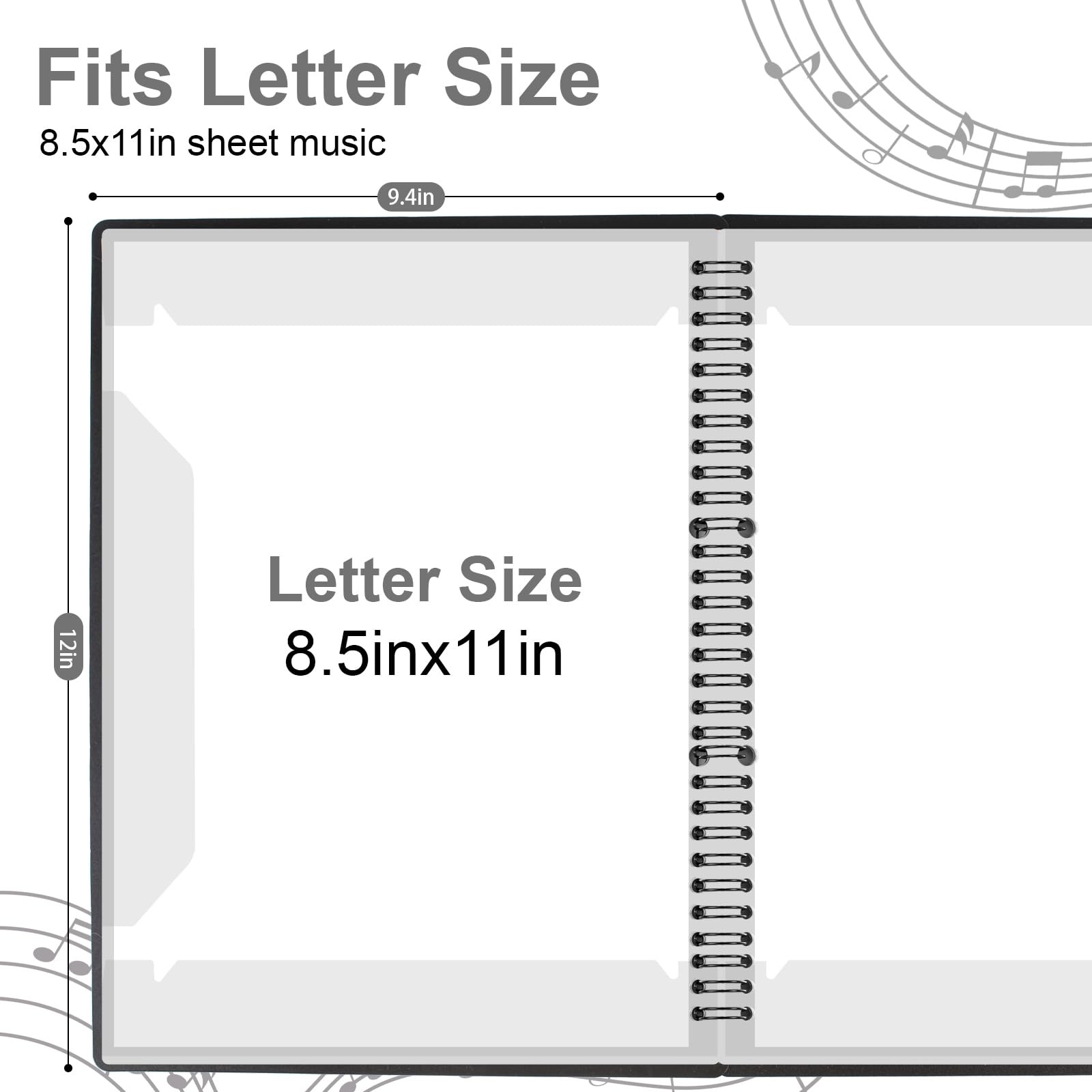 Sheet Music Folder, Premium Spiral Binder Organizer for Black