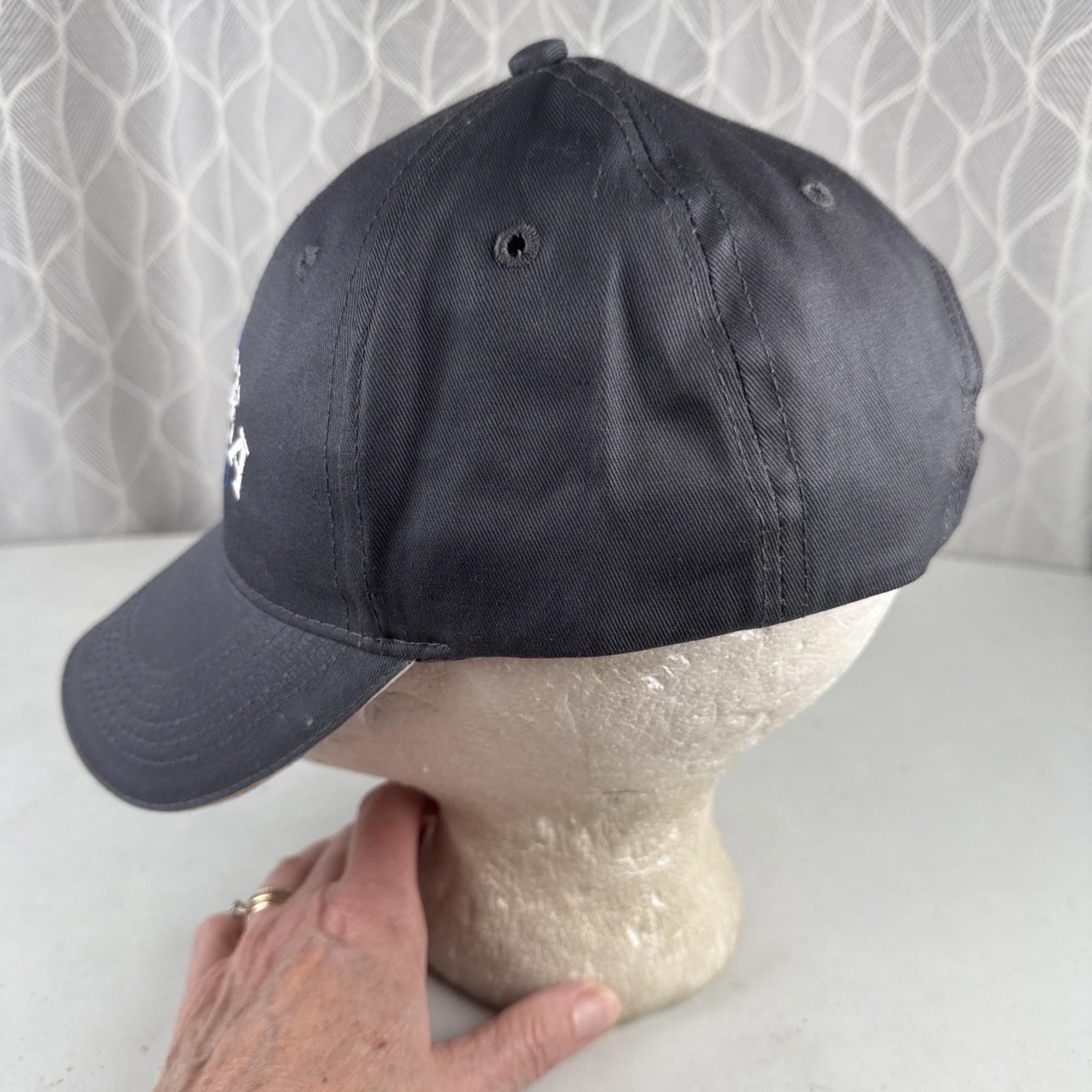 ALASKA in White over Royal Blue State Outline on Gray Hat Cap Hook Loop