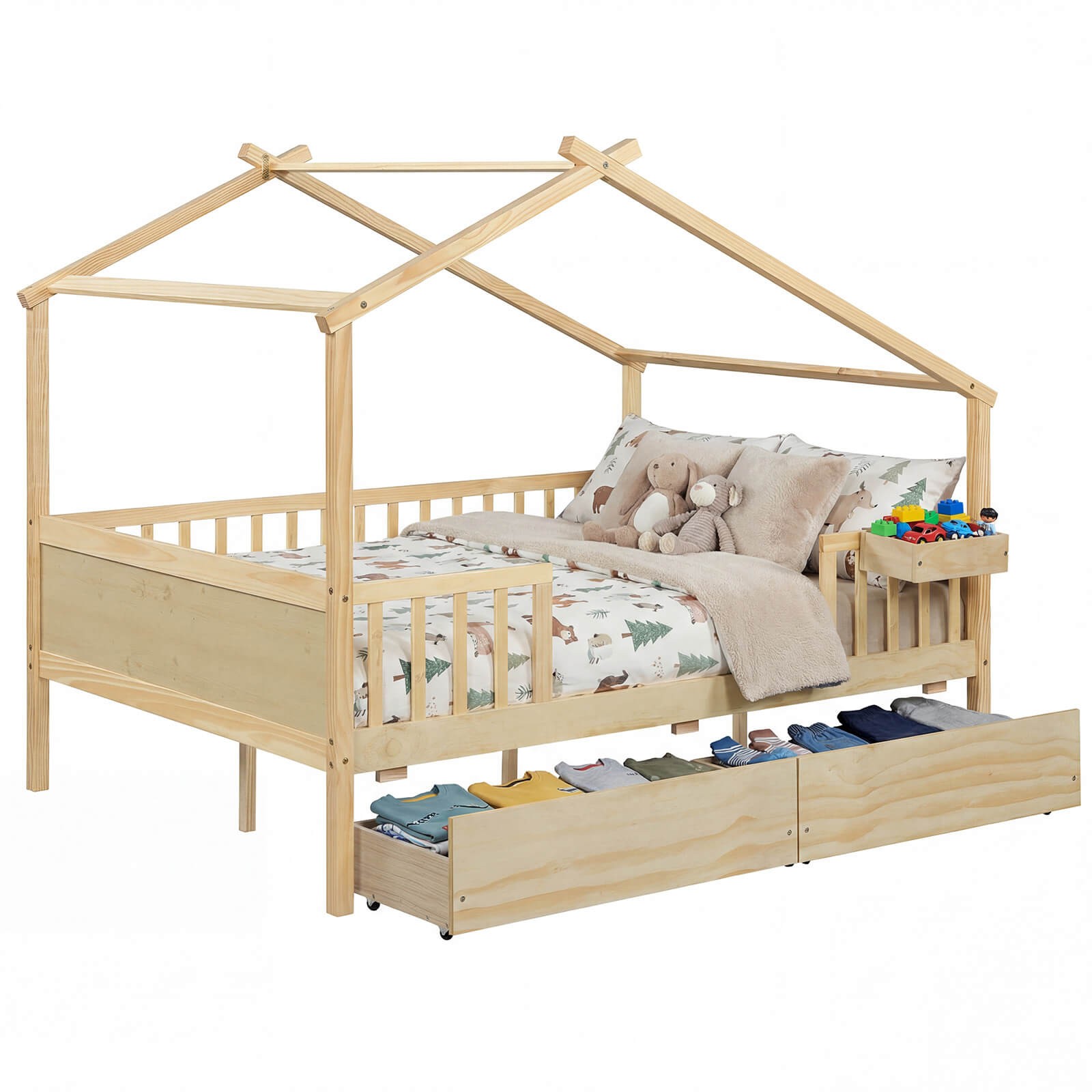 Full Size Bed with 2 Storage Drawers, House-shaped Bed Frame for Kids & Teens
