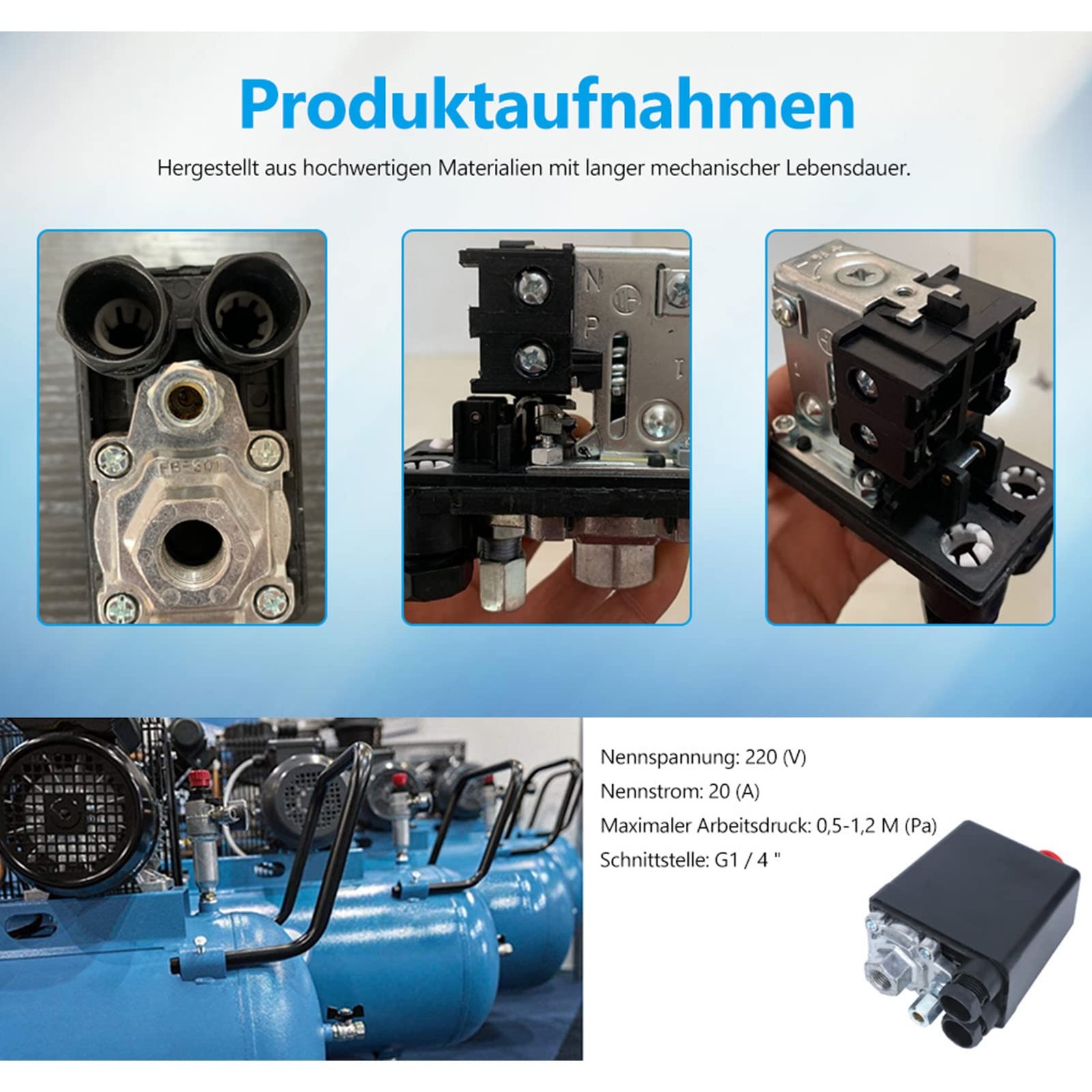 Air Compressor Pressure Switch, Single Hole Central Pneumatic Air Compressor ...