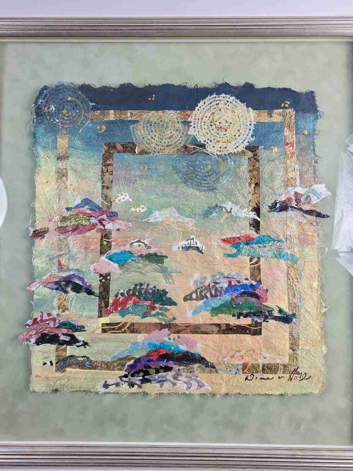 Diana Van Hall Signed Original Mixed Media Collage Textile Abstract Art