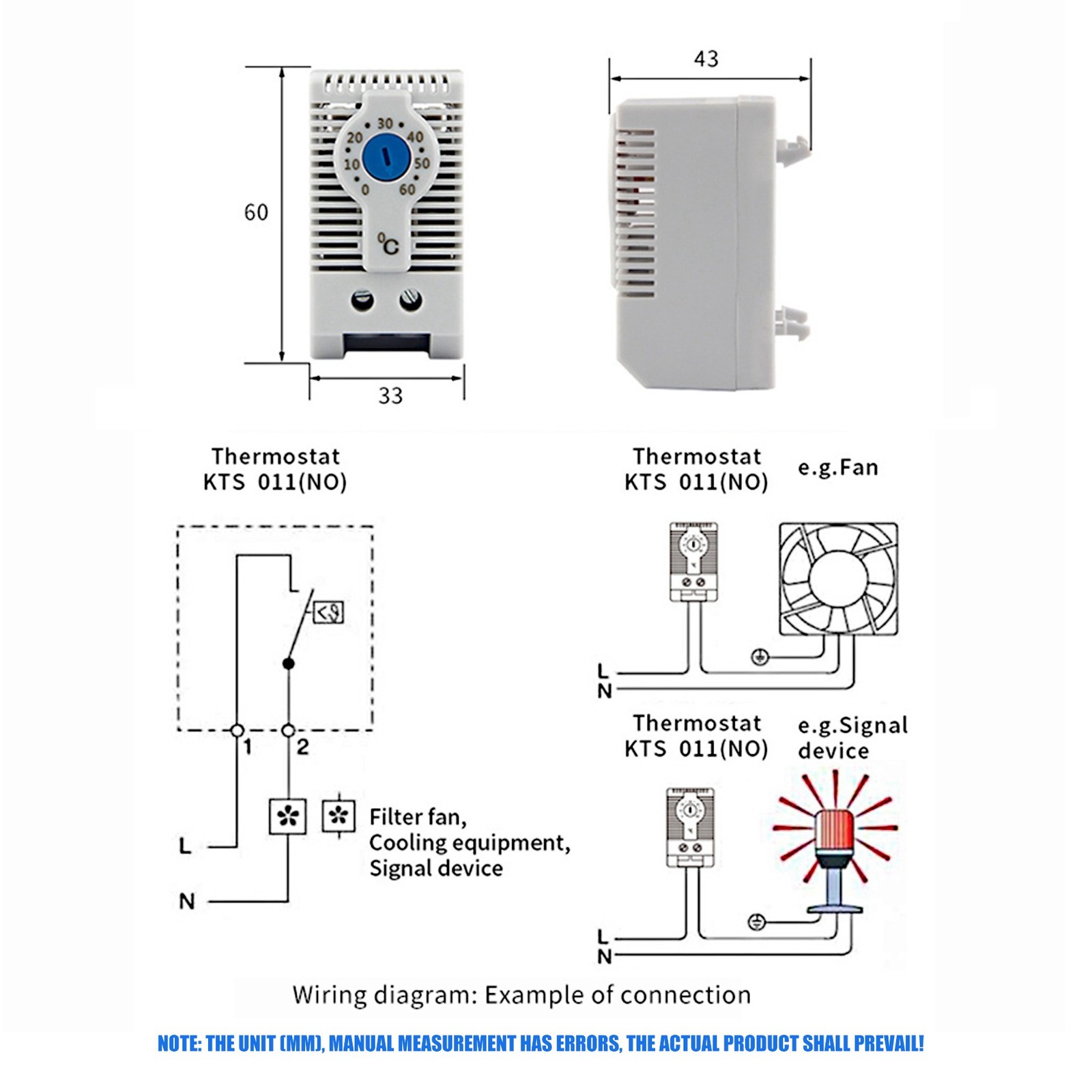 KTS011 NO Normally Open Adjustable Mechanical Temperature Controller2139