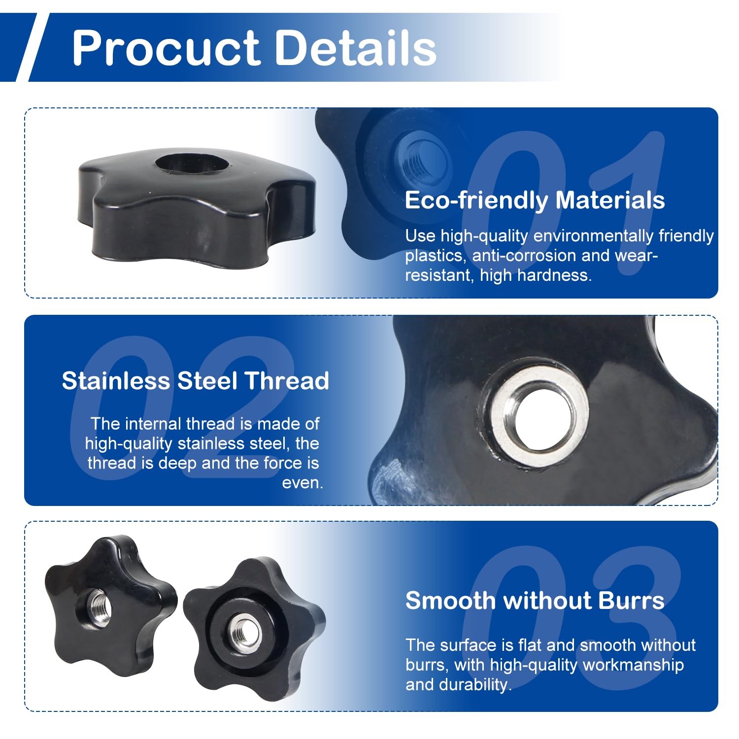 7Pcs 3/8-16 Thread Knob Nut Black, 3/8 Inch Star Knobs, 3/8"-16, Black