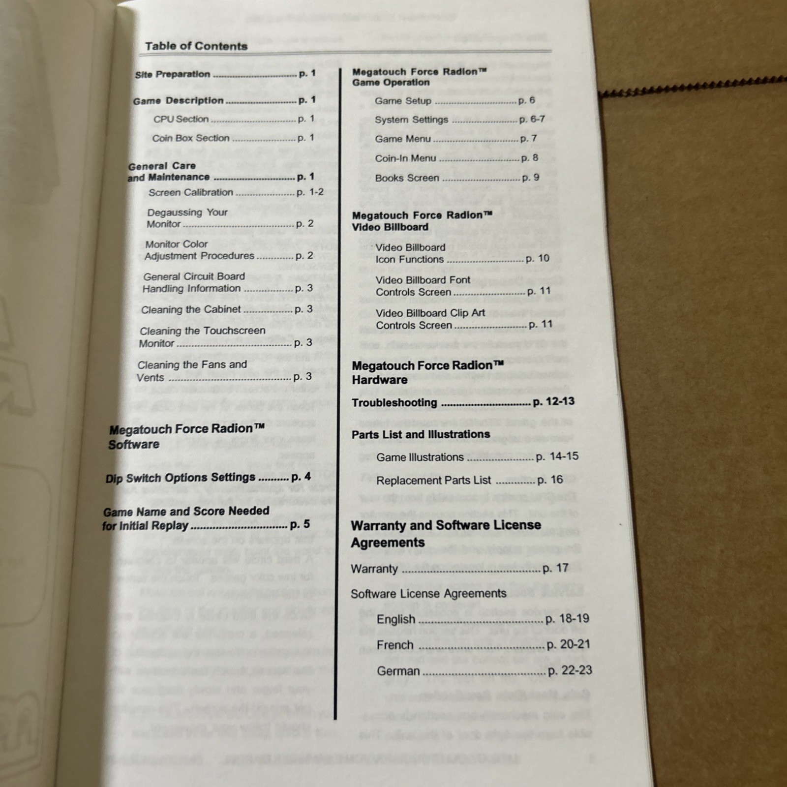 Original Force RADION MERIT MEGATOUCH owners manual