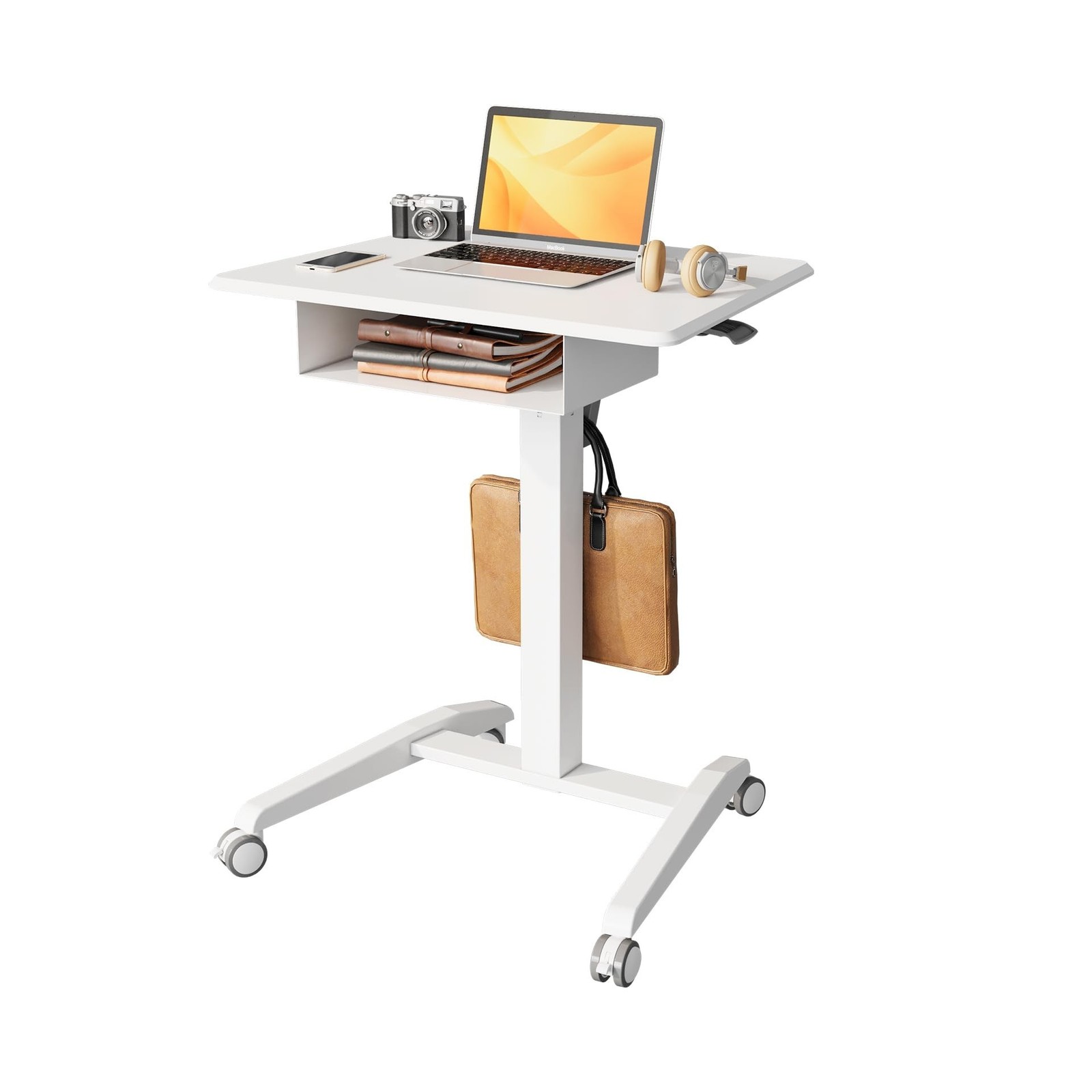 JOY Worker Mobile Standing Desk With Storage Drawer, Pneumatic Height Adjusta...