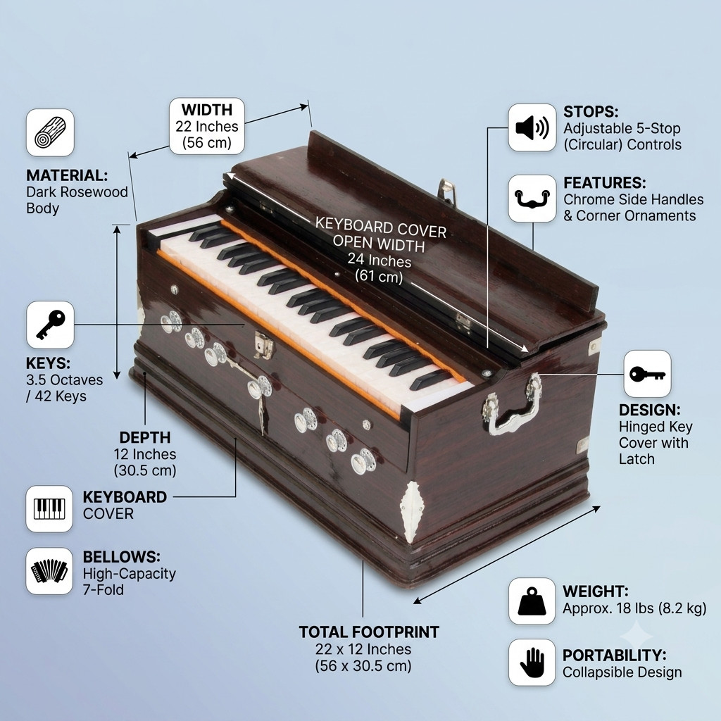 Harmonium 39 Keys 7 Stopper- 3.25 Octave Standard Harmonium Perfect for Practice
