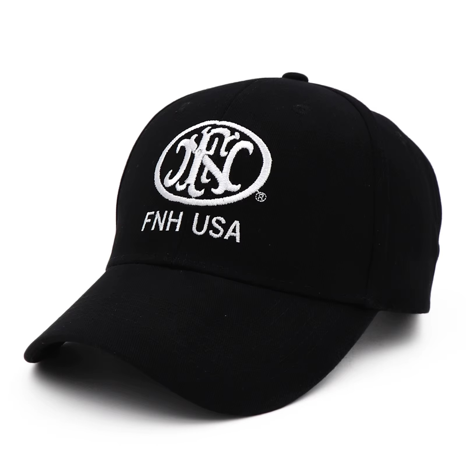 FN HERSTAL BLACK HAT- EMBROIDERED,  ADJUSTABLE, FACTORY SEALED BAG.  SELLS FAST.