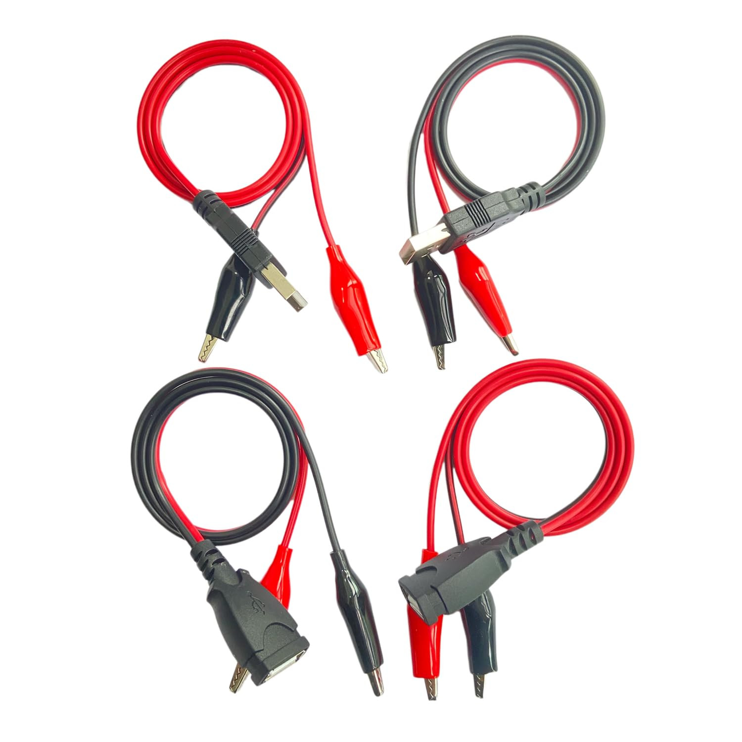 4 Sets of 50Cm 24AWG USB Male-To-Female Jumper Wires with Alligator Clips, Power