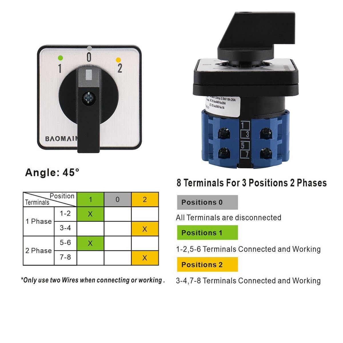 20A 2Phase 3Position Rotary Changeover Switch+Small Box