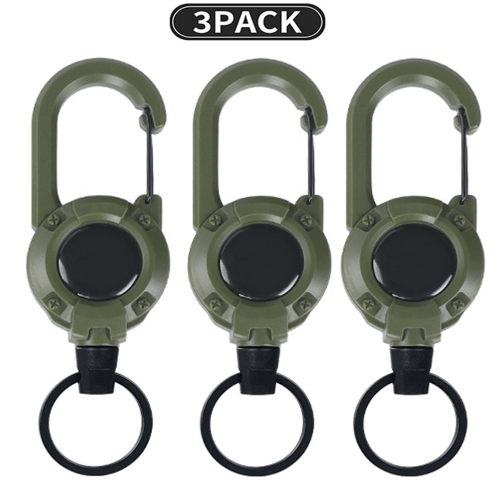 3X Heavy Duty Retractable Keychain Carabiner Badge Holder Steel Wire Cord Reel