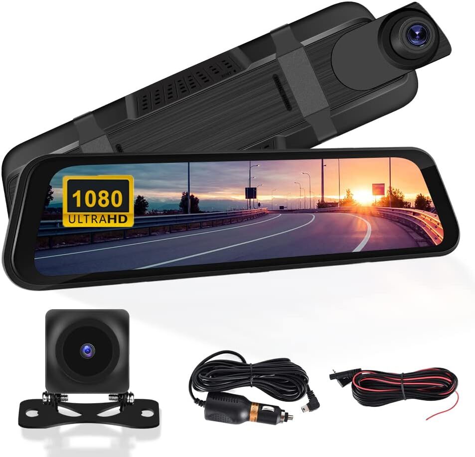 1080P 10" Dual Dash Cam Car Rear Mirror View Backup Dual Camera Night Vision IPS