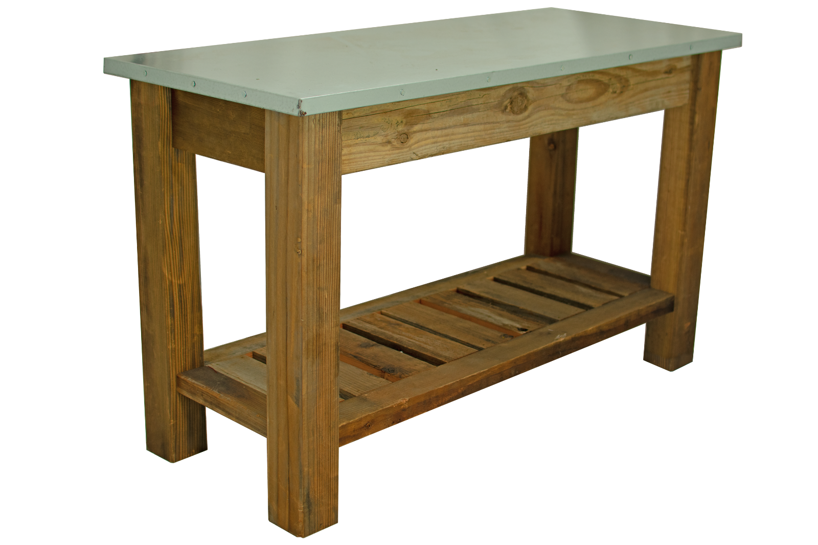 Redwood Patio Console Table & Outdoor Garden Utility Table Stainless Steel Top