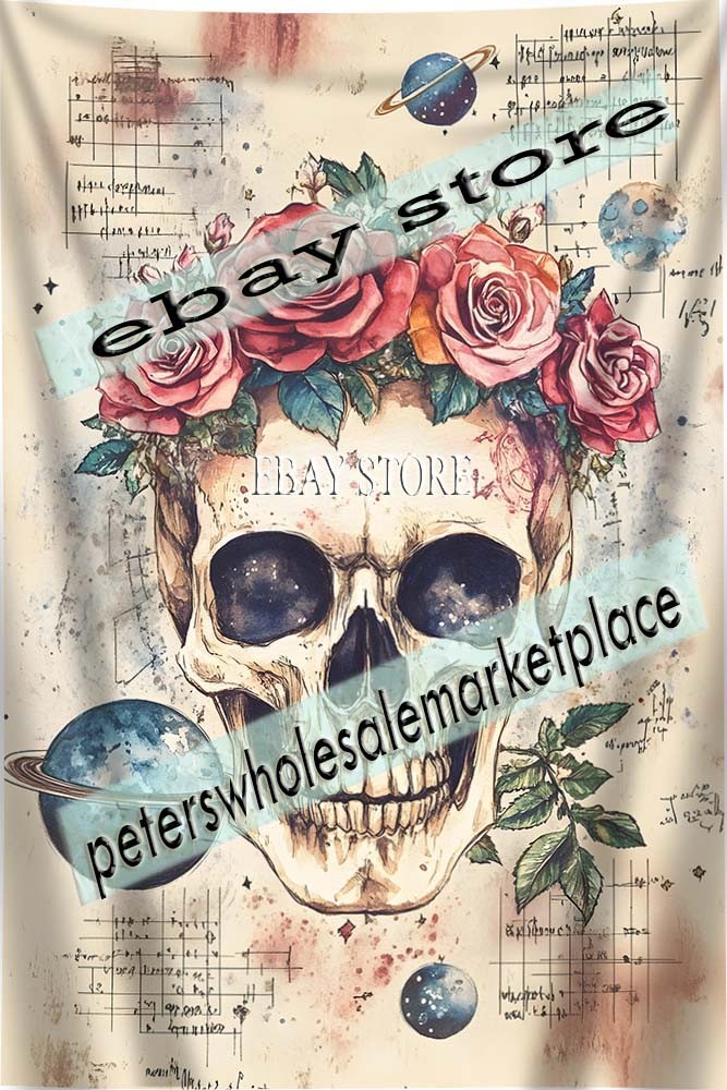 Occult Skull Rose Tapestry Mystical Flower Bone Symbol occult  energy 39X59 in