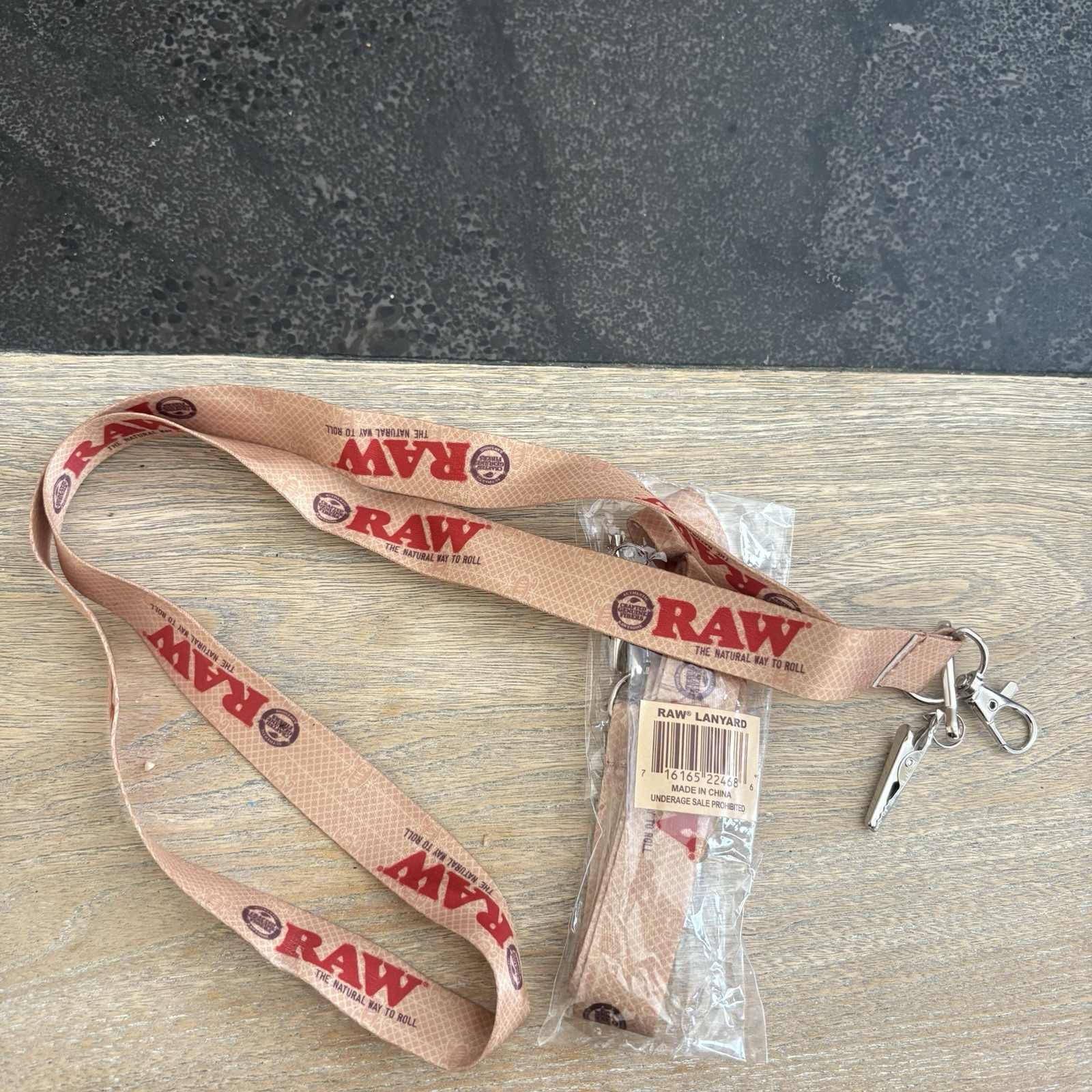 NEW (TWO) 2- Tan RAW Rolling papers brand LANYARD KEYCHAINS - "RAWSOME!"
