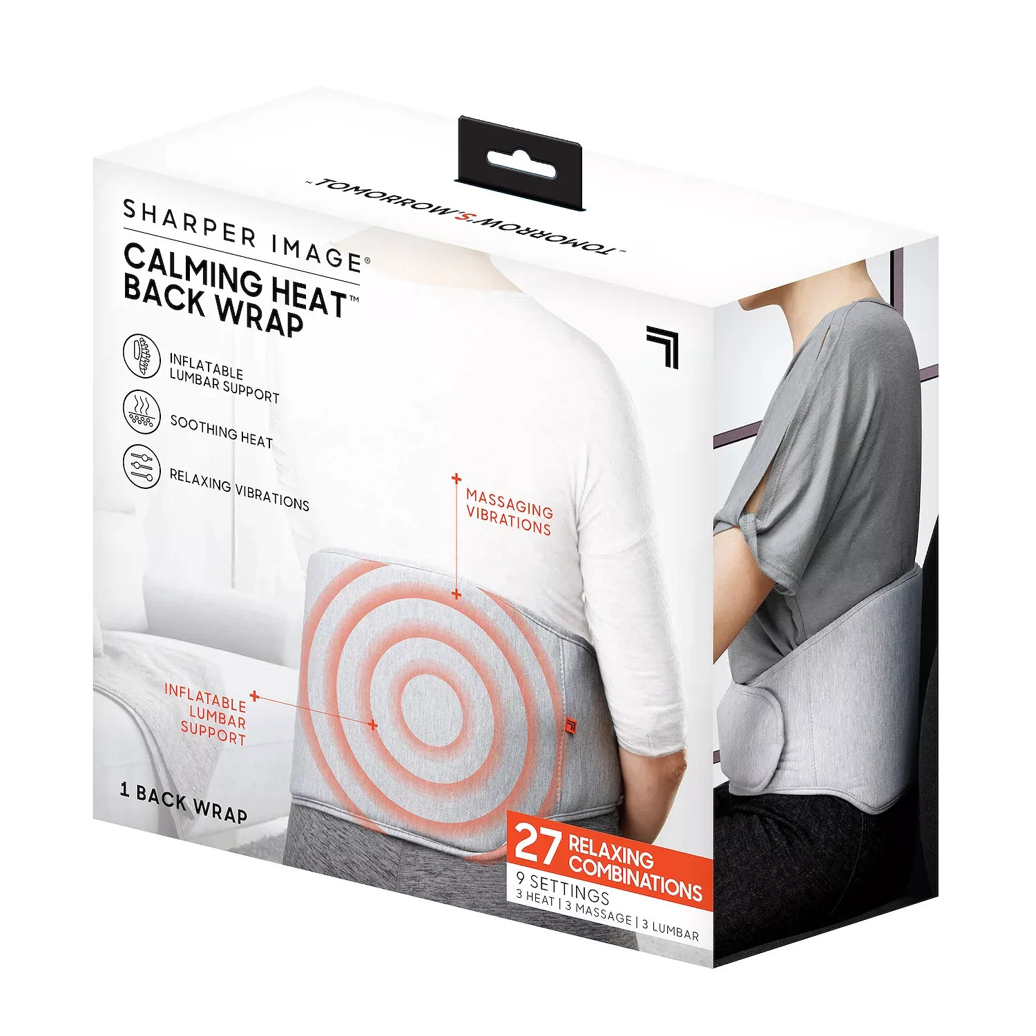 Back Wrap Pad Calming Heating Massaging Inflatable Lumbar Support Sharper Image