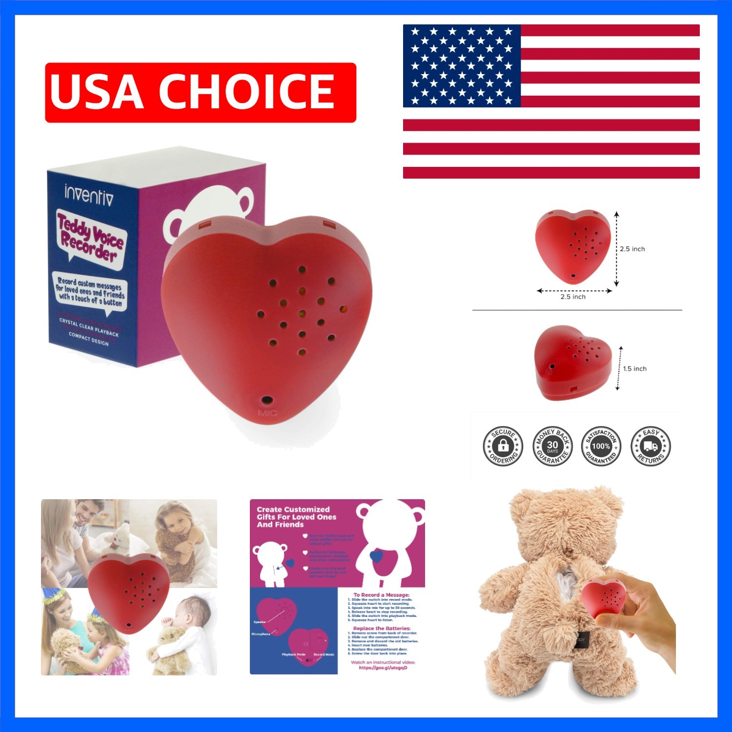 1 Pack, 60 Second Voice Sound Recorder Module for Plush Toy, Stuffed Teddy Be...
