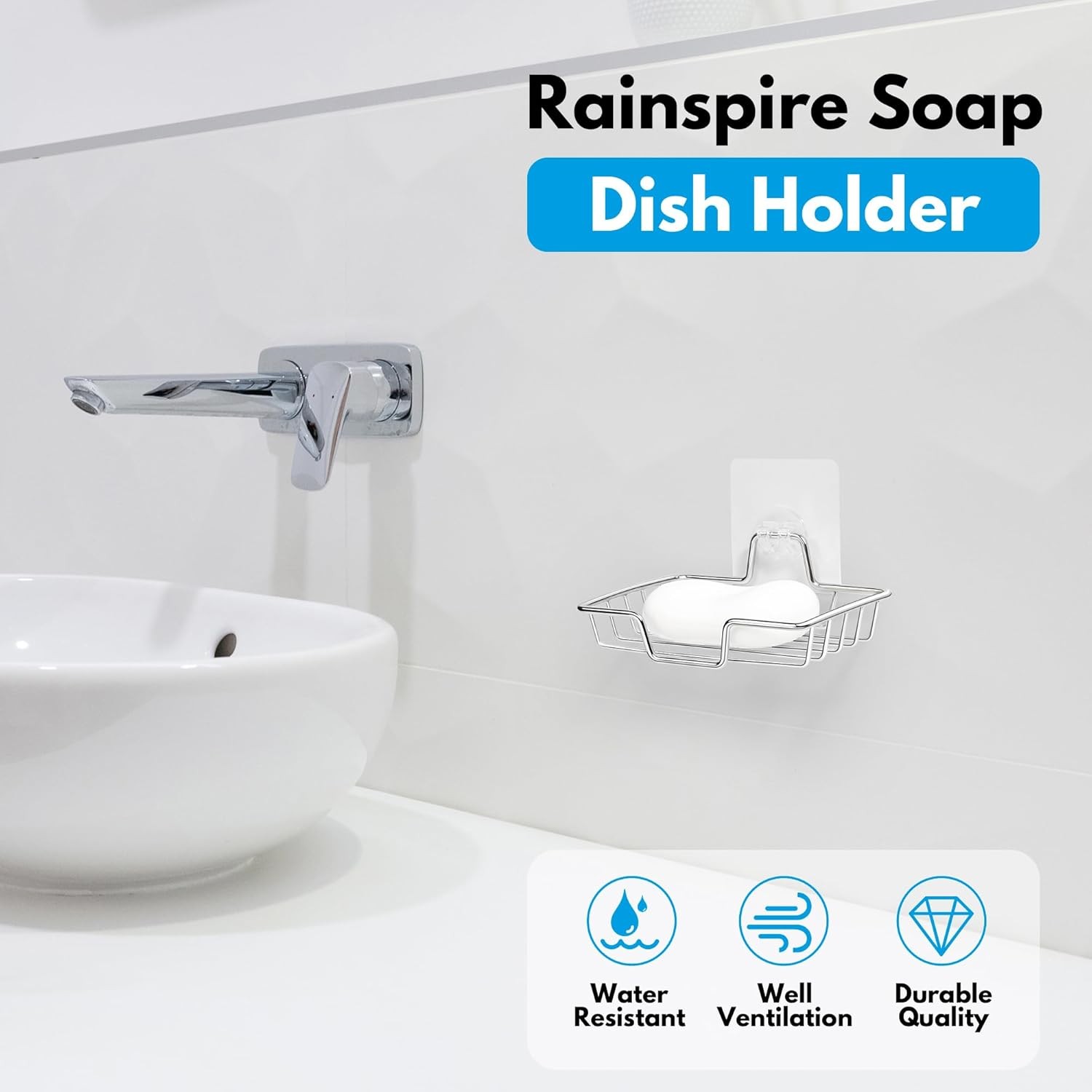 Rainspire Soap Dish Holder, No Drilling, 304 Rustproof Stainless Silver