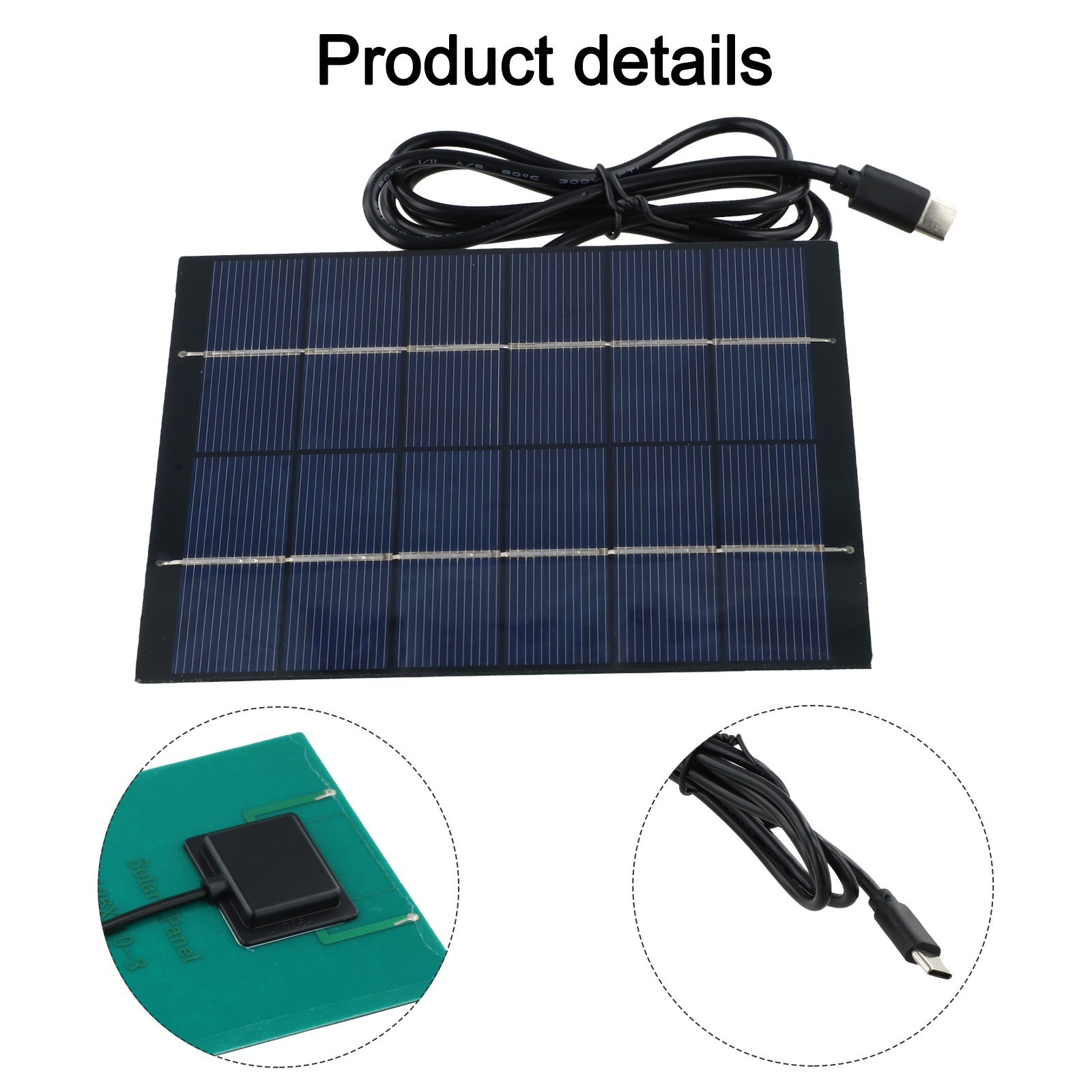 Polycrystalline 2W 6V Solar Panel Charger with For Type C Output and 1M Cable