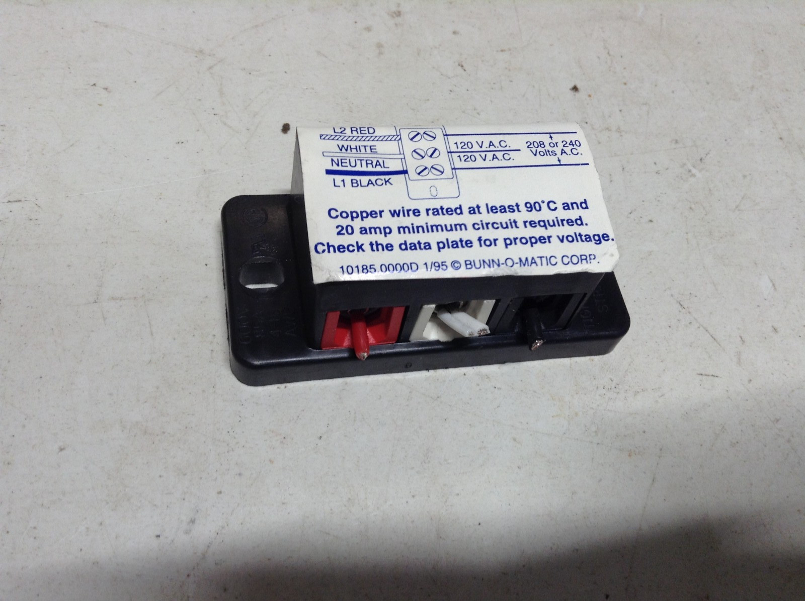 Bunn 07038.0000 Terminal Block 3 Pole Red/White/Black