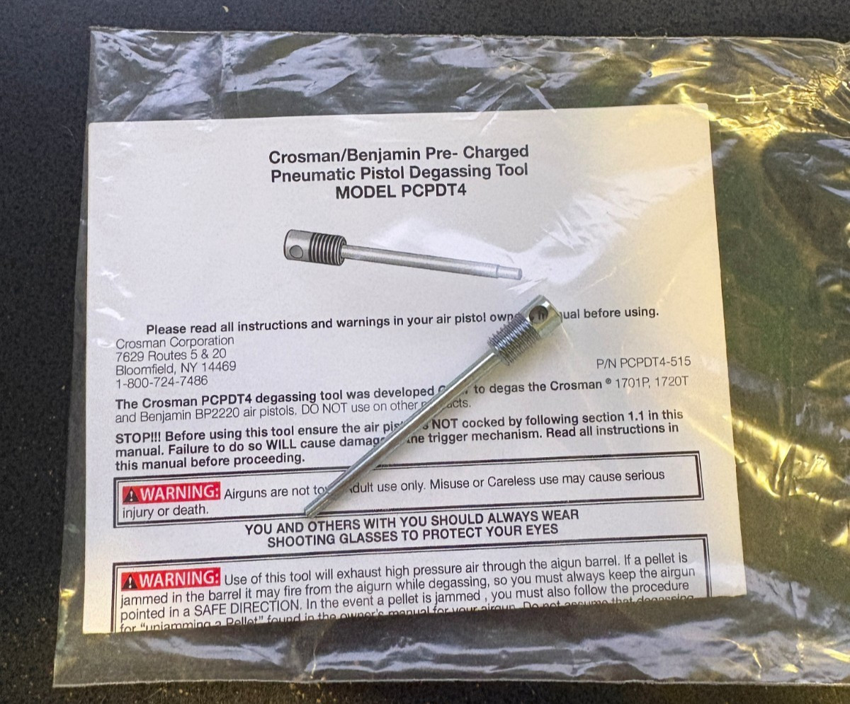 (NEW) Crosman/Benjamin Pre-Charged Pneumatic Pistol Degassing Tool PCPDT4