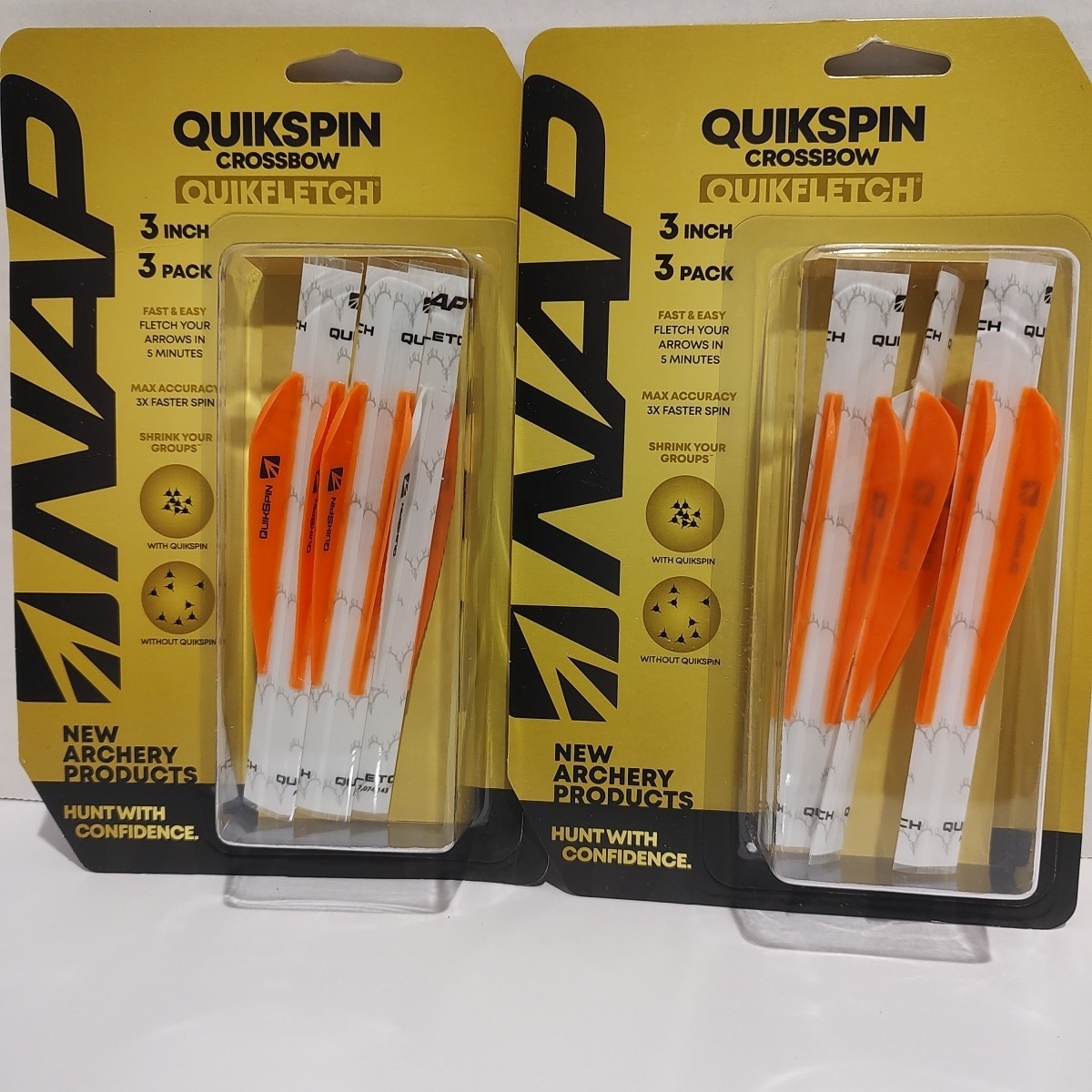 2 NAP Quikfletch QuickSpin White/Orange 3" Hunting Archery Crossbow Fletch Wraps