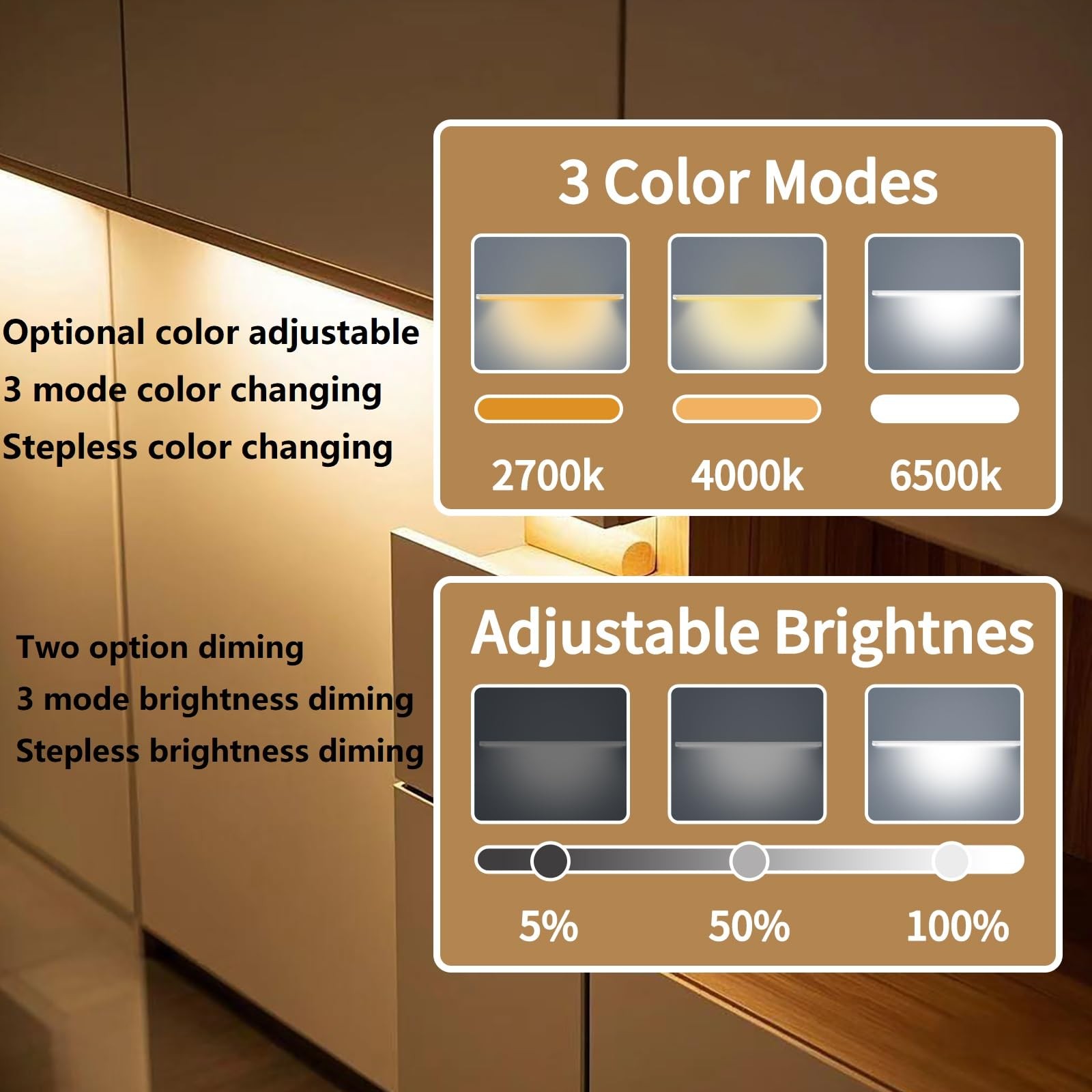 LED Cabinet Light Bars Motion Sensor Dimmable Lights Kitchen Closet Shelf