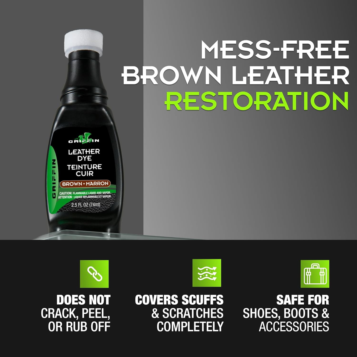 Brown Shoe Dye – 2.5 Oz – Leather Color Restorer – Repairs Scuffs, Scratches & F