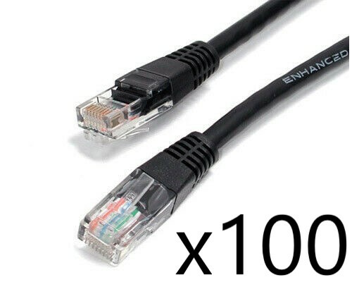 100 Pack Lot - 1ft CAT5e Ethernet Network LAN Router Patch Cable Cord Wire Black
