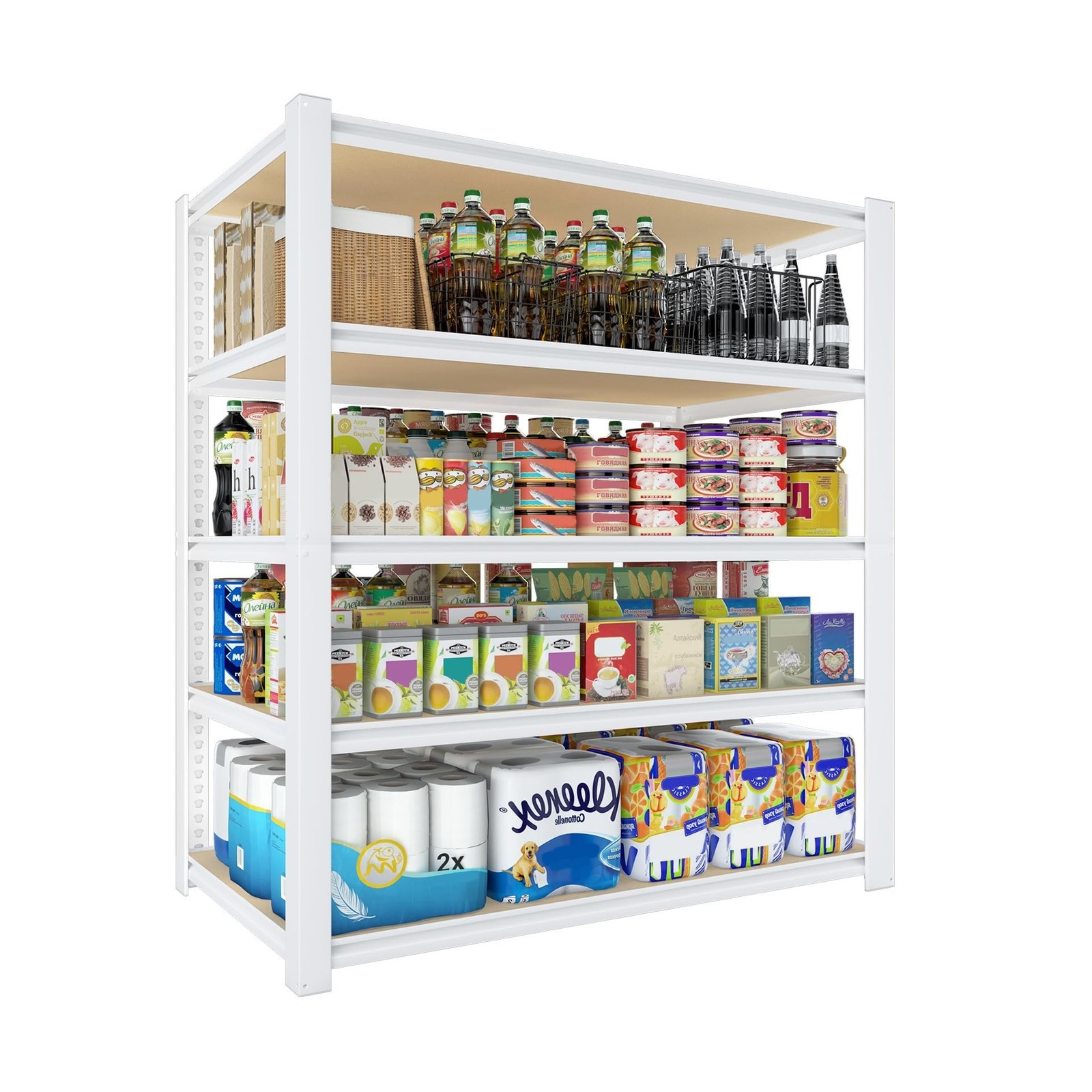PrimeZone 36" W x 16" D x 72" H Closet Storage Shelves - 5 Tier White Metal C...