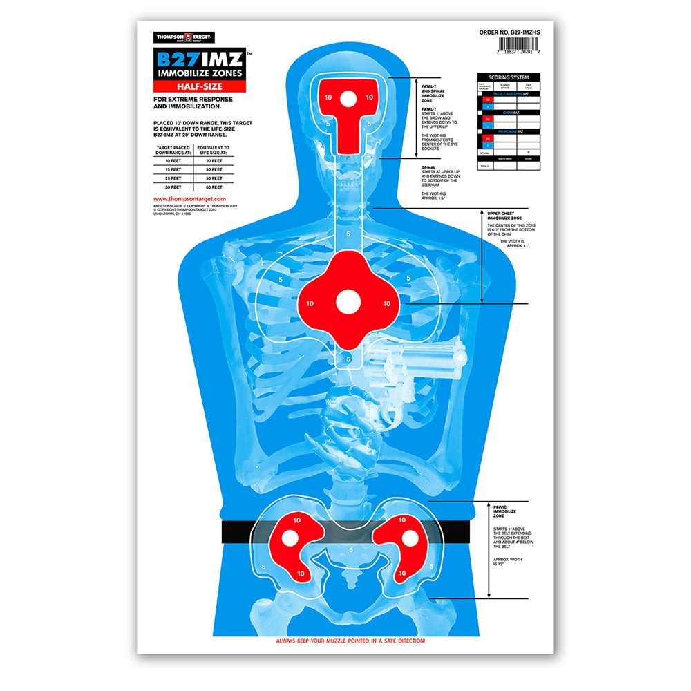 Thompson Target B27-IMZ Half-Size 12.5x19in Silhouette Targets, 30 Pack: 0281-30