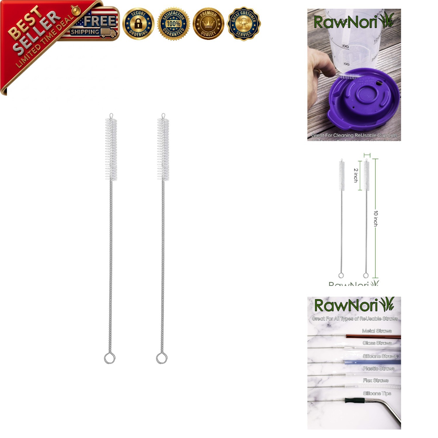 2 Drinking Straw Cleaning Brush Long - Bristle Cleaner for Stainless Steel