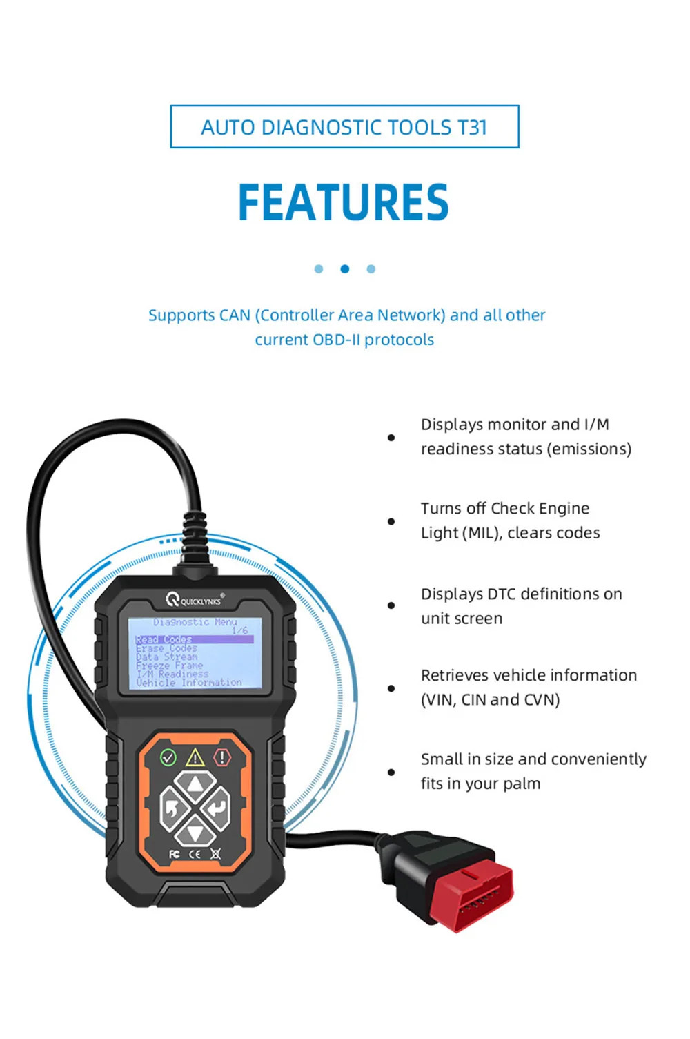 Car Full OBD2/EOBD Scanner Engine System Check Code Reader Diagnostic Scan Tool