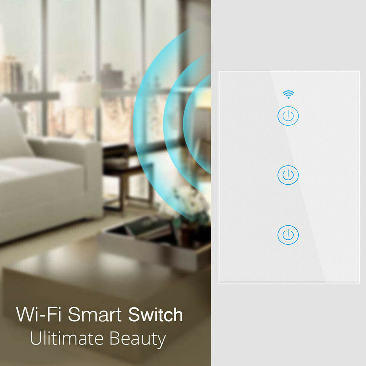 1/2/3 Gang Smart WiFi Wall Light Switch Touch Panel for Alexa/Google/Tuya APP US