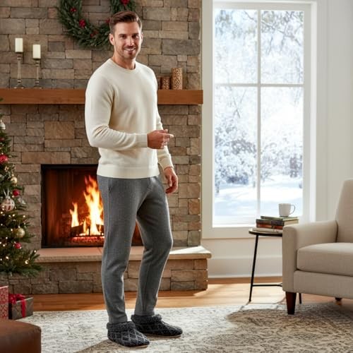 cosyone1997 2-Pair Men's Slipper Socks Fluffy 10-11 2-pair Knit Black & Grey